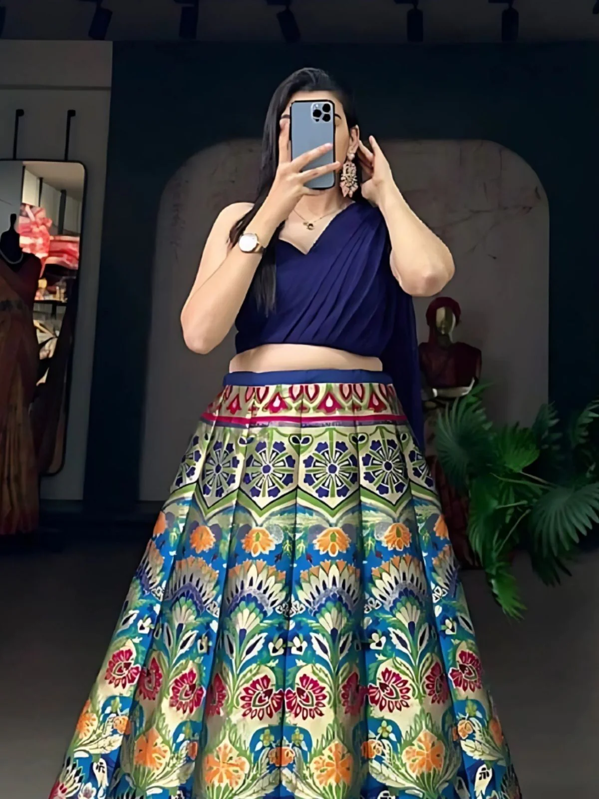 Odette Blue Jacquard Silk Woven Semi-Stitched Lehenga For Women - Image 3
