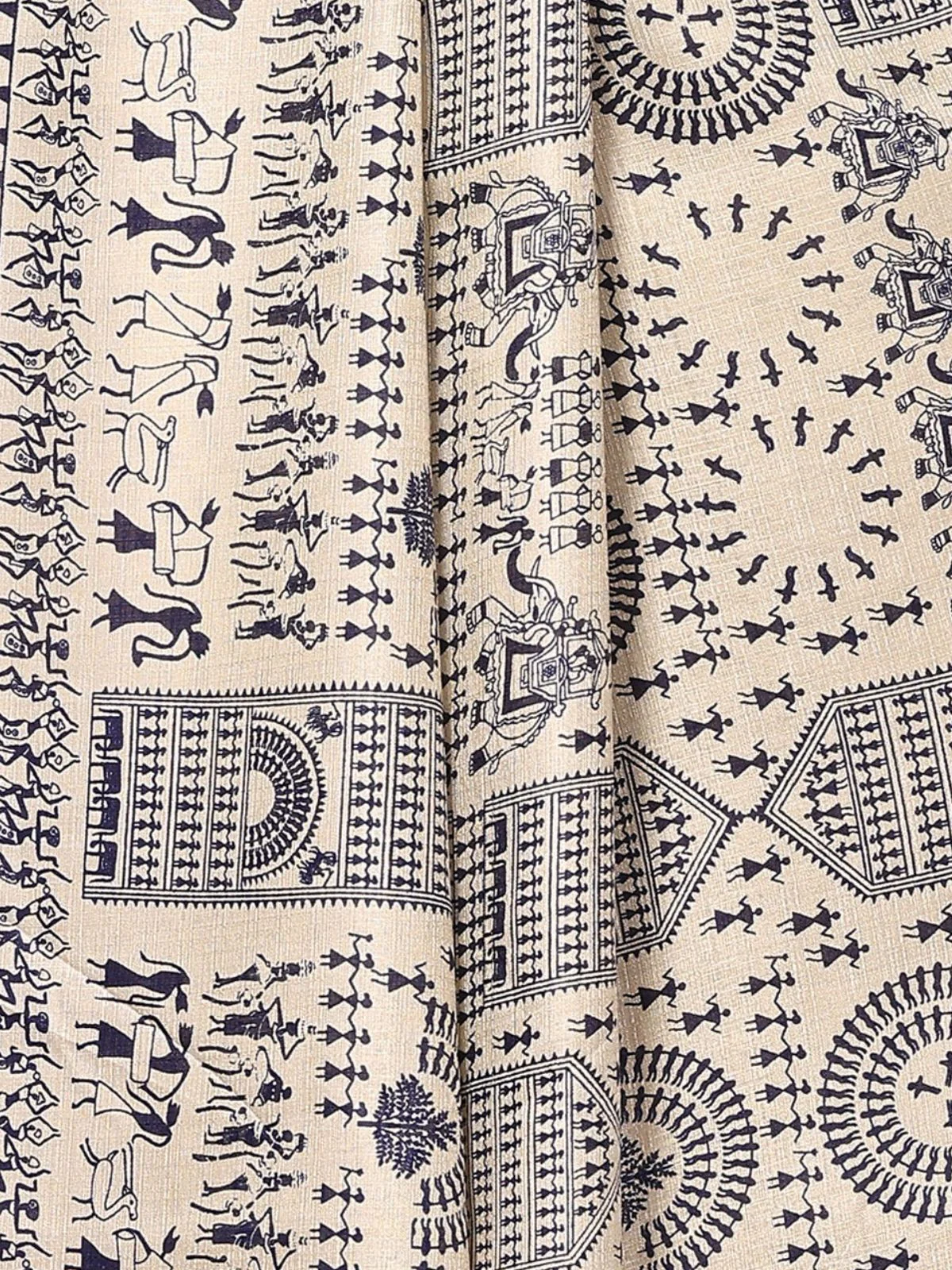 Odette Cream Cotton Printed Saree With Unstitched Blouse For Women - Image 5