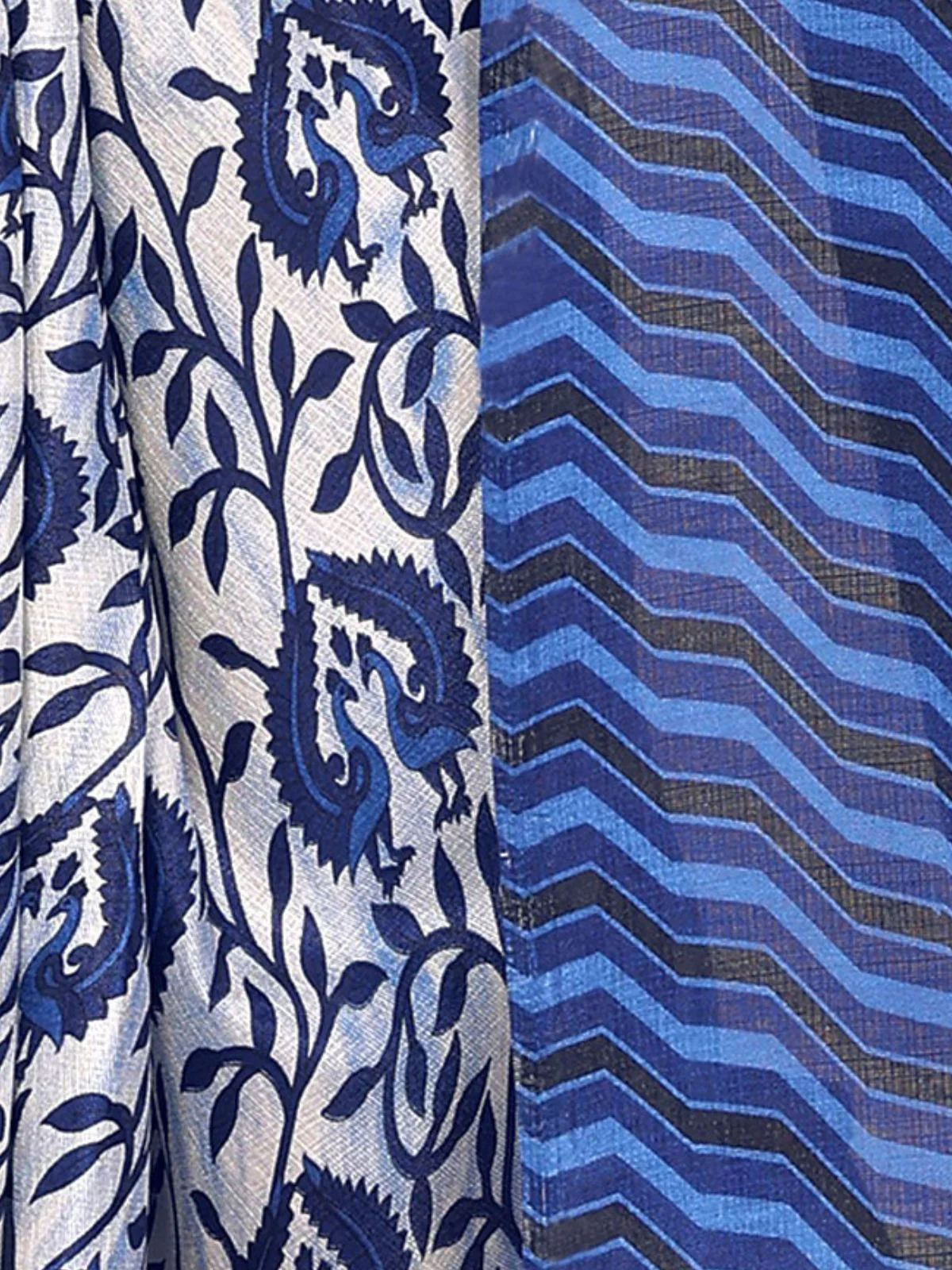 Odette Blue Khadi Printed Saree With Unstitched Blouse For Women - Image 5