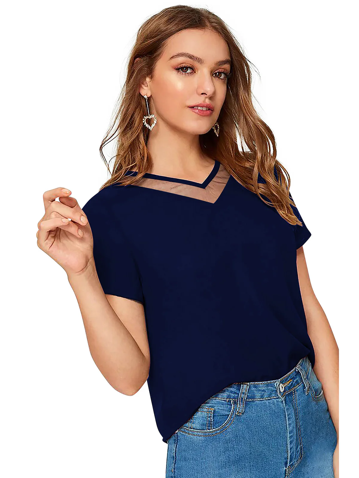 Odette Blue Knit Fabric Top For Women - Image 3