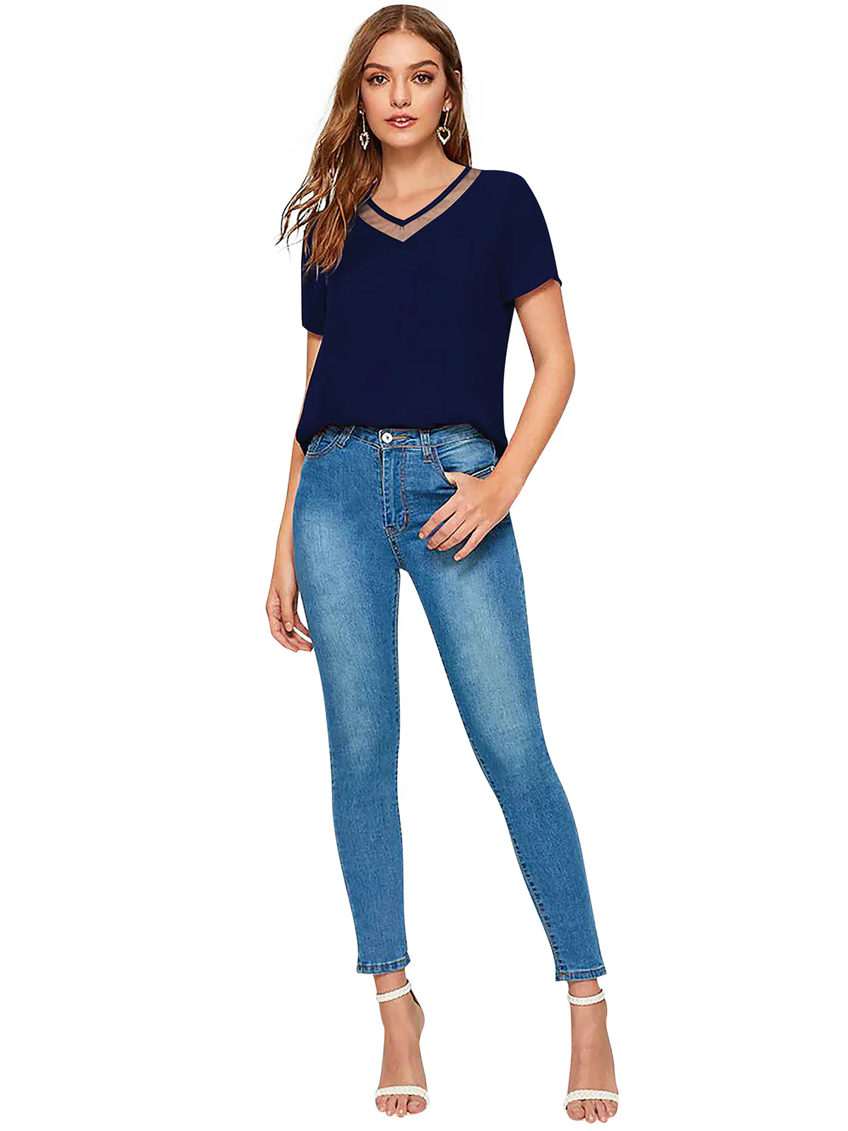 Odette Blue Knit Fabric Top For Women - Image 5