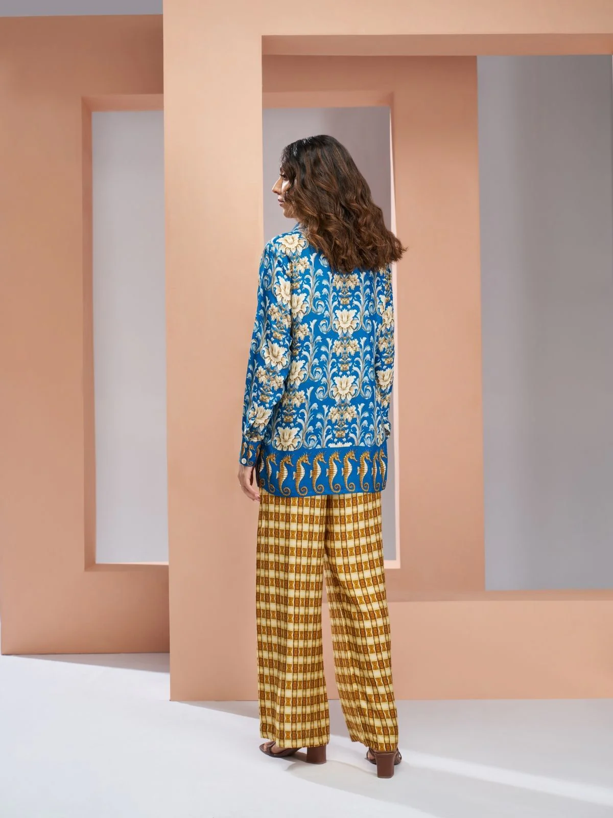 Odette Blue Linen Printed Stitched Co-Ord Set For Women - Image 4
