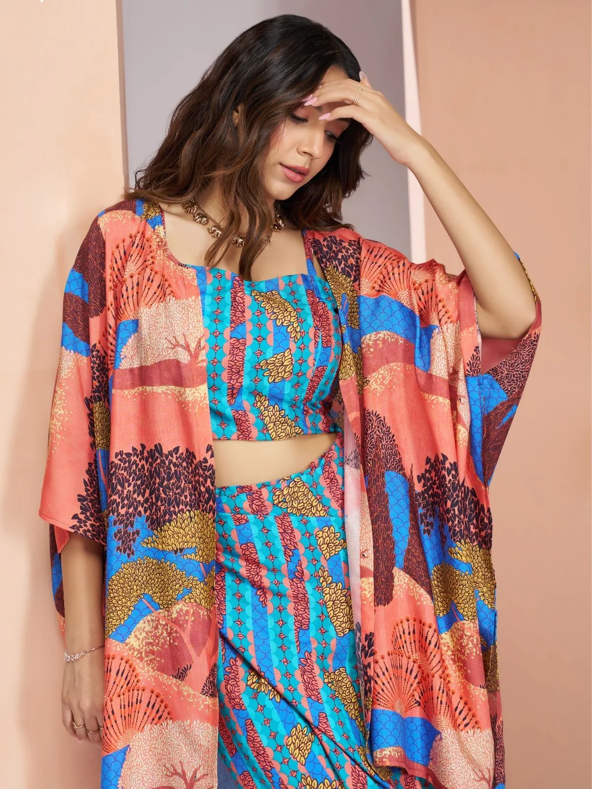 Odette Blue Linen Printed Stitched Co-Ord Set For Women - Image 4