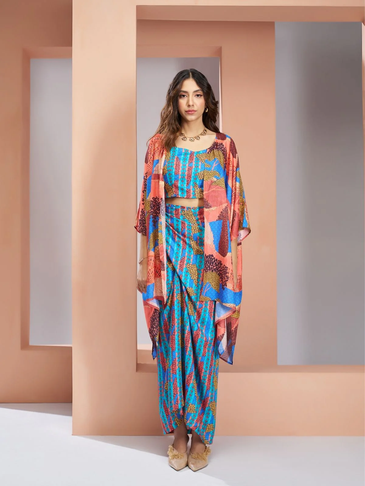 Odette Blue Linen Printed Stitched Co-Ord Set For Women - Image 6