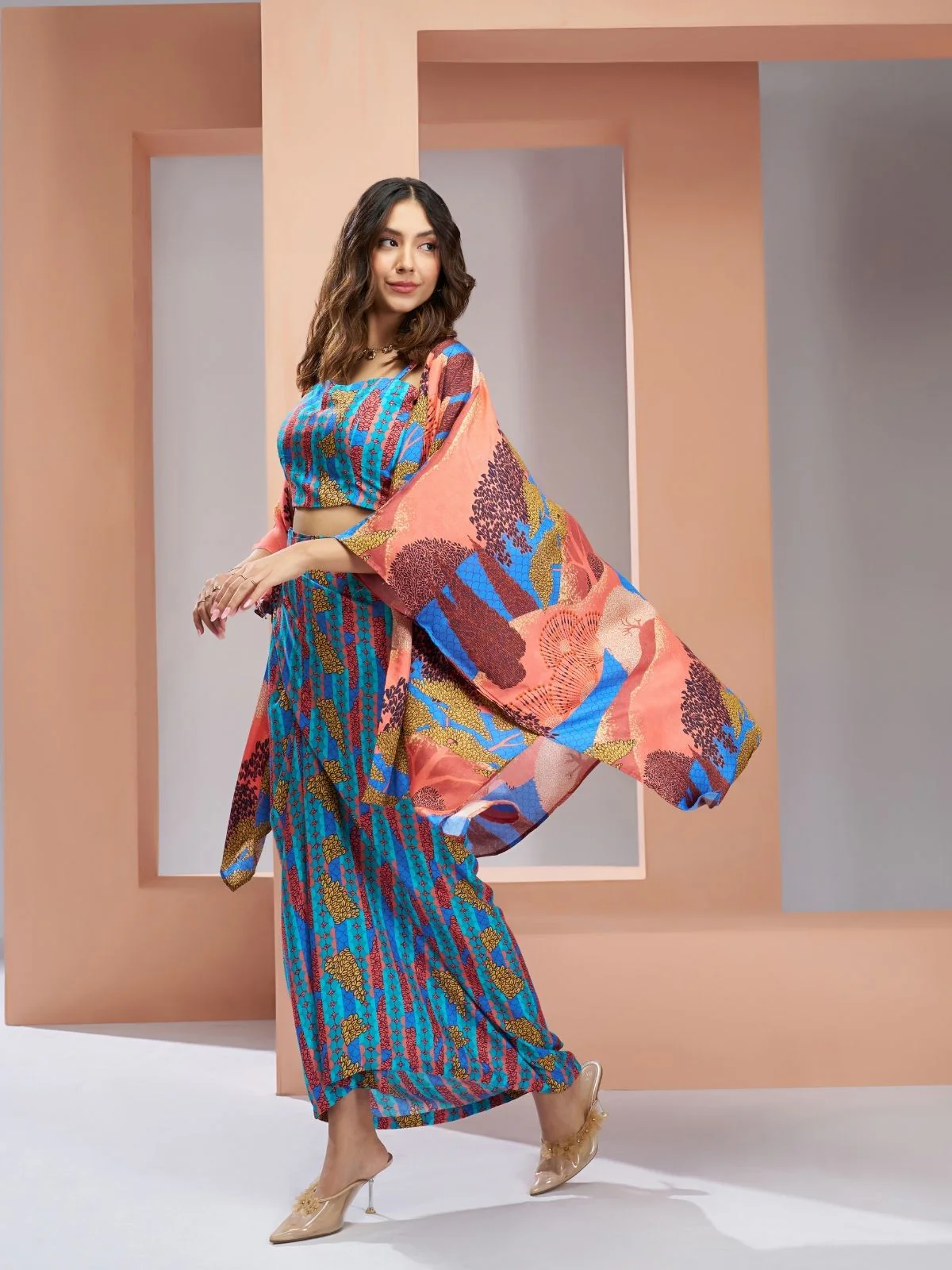 Odette Blue Linen Printed Stitched Co-Ord Set For Women - Image 7