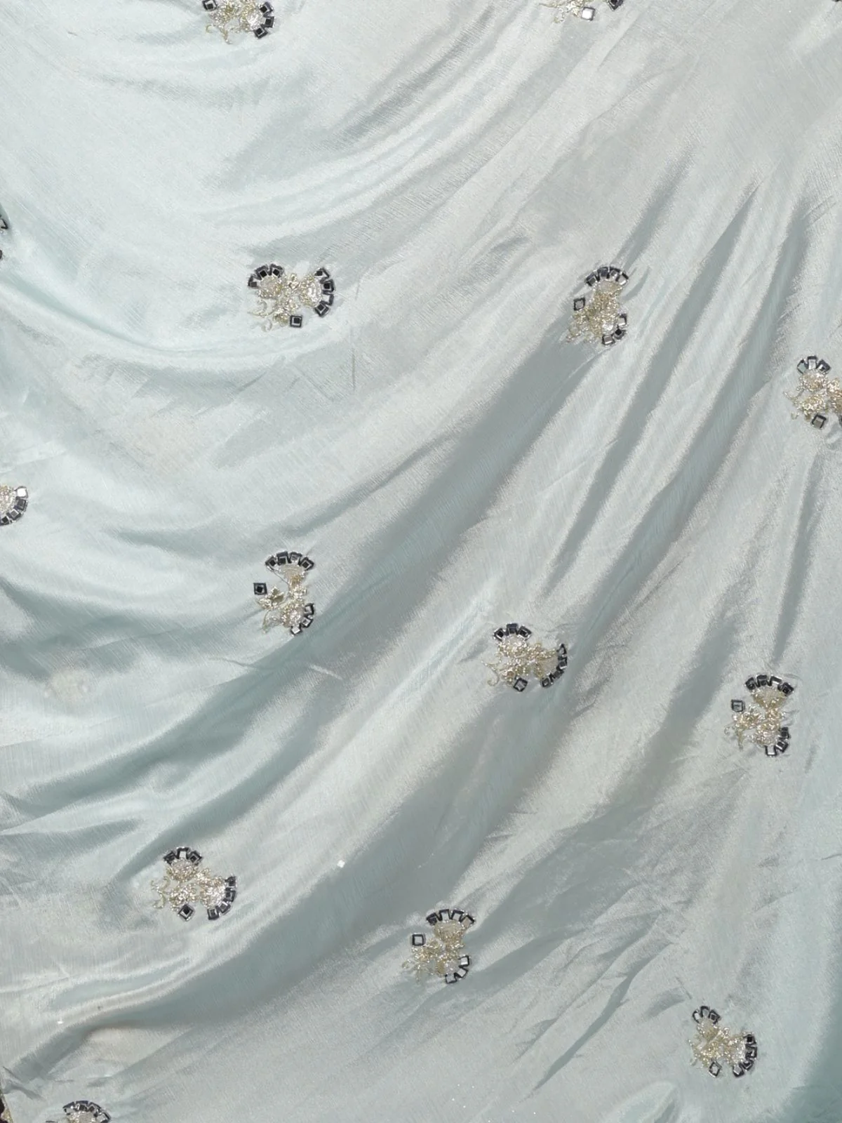 Odette Blue Mirror Embroidered Crepe Saree with Unstitched Blouse for Women - Image 5
