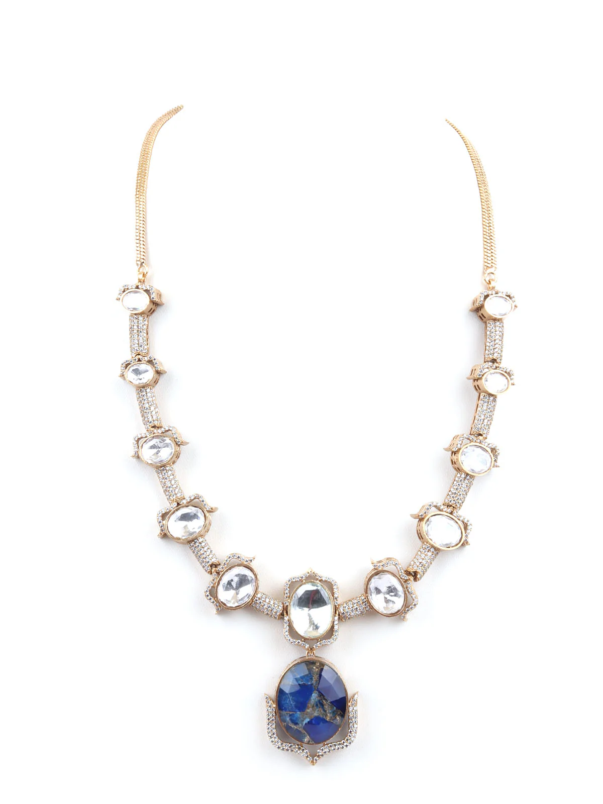 Odette Blue Mixed Metal Embellished Neck Piece Set For Women - Image 4
