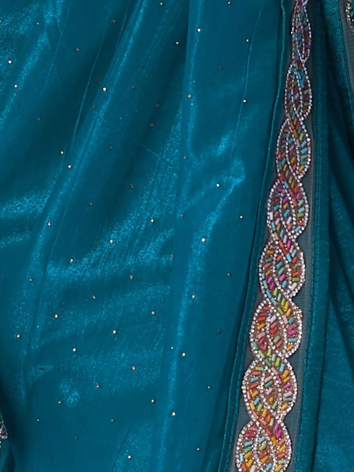 Odette Blue Net Embellished Lace Work Saree With Unstitched Blouse For Women - Image 6