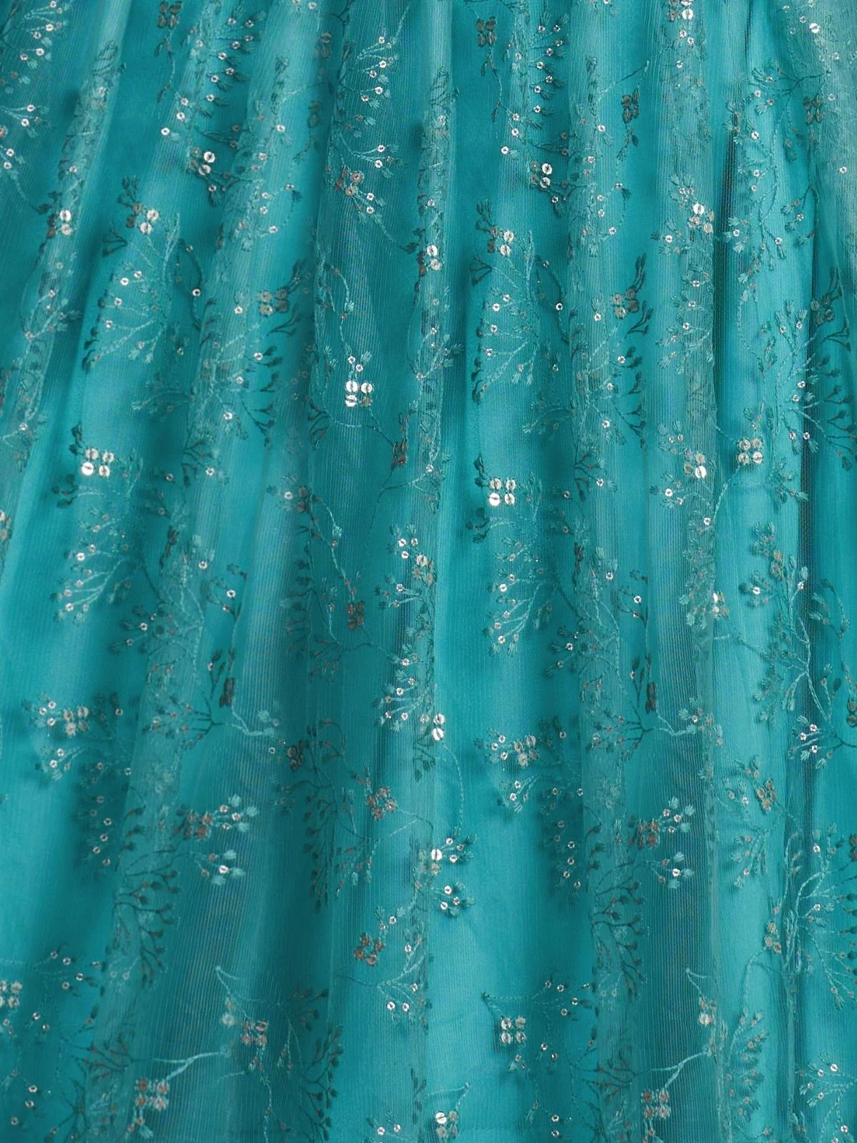 Odette Blue Net Embroidered Semi Stitched Lehenga For Women - Image 5