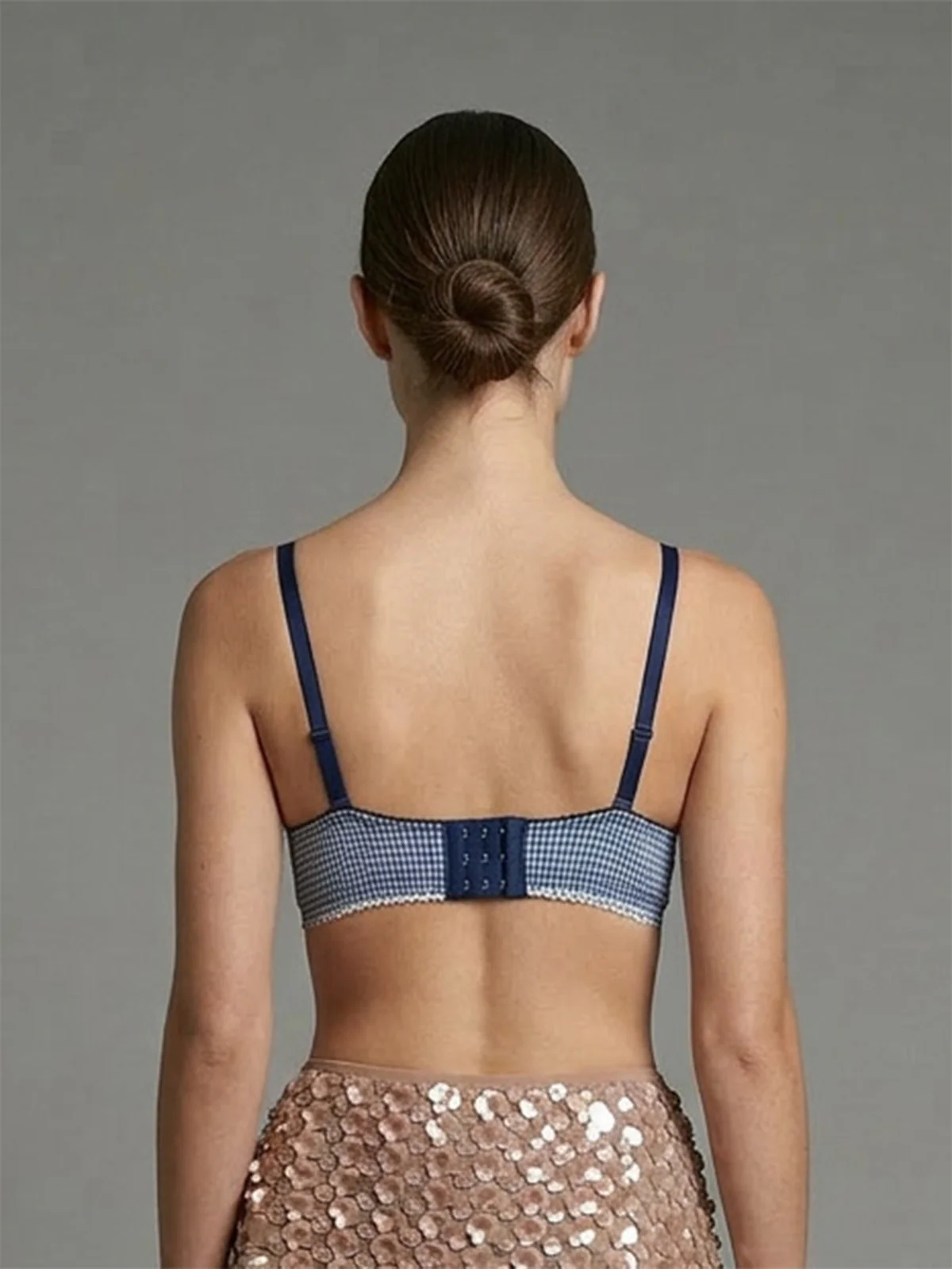 Odette Blue Nylon Checked Bra For Women - Image 3