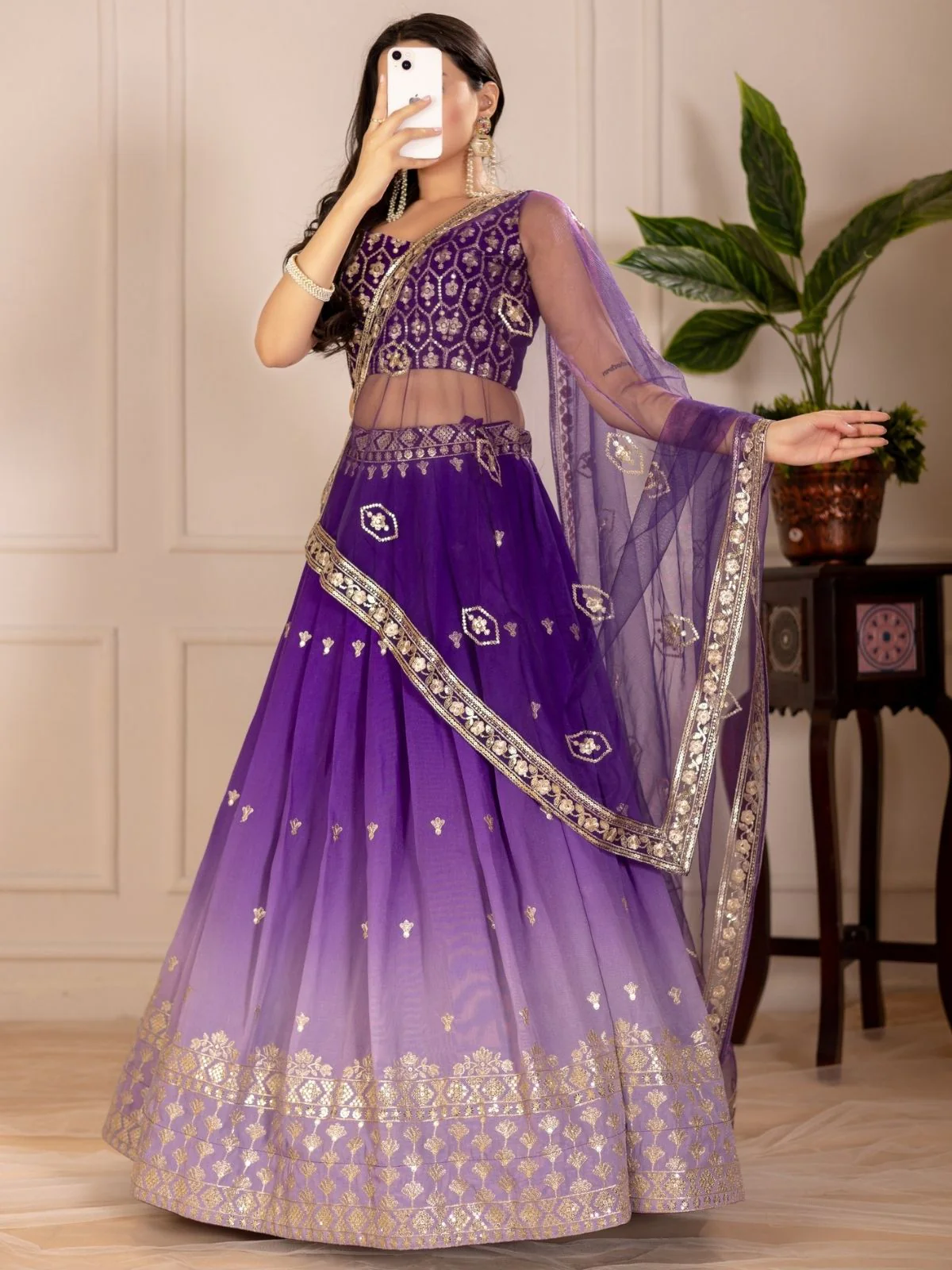 Odette Blue Ombre Silk Blend Embroidered Semi-Stitched lehenga For Women - Image 3
