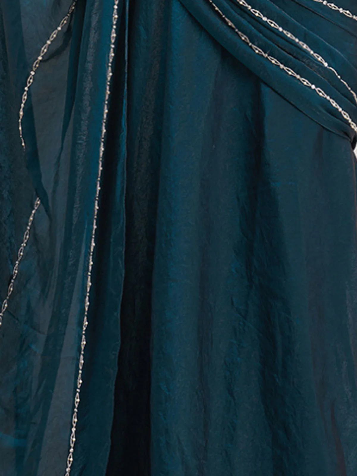 Odette Blue Organza Embellished Ready To Wear Saree With Stitched Blouse For Women - Image 8