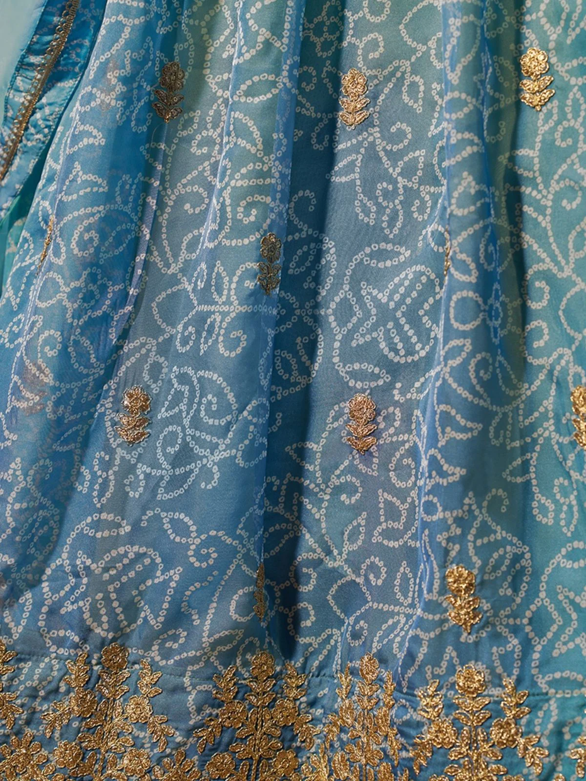 Odette Blue Organza Embroidered Semi-Stitched Lehenga For Women - Image 7