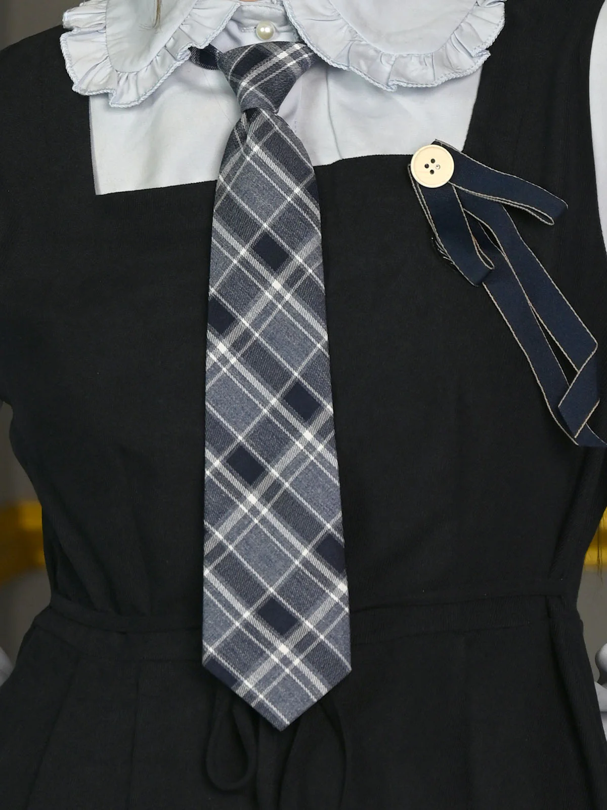 Odette Blue Pinafore Dress with Shirt & Brooch for Women - Image 6