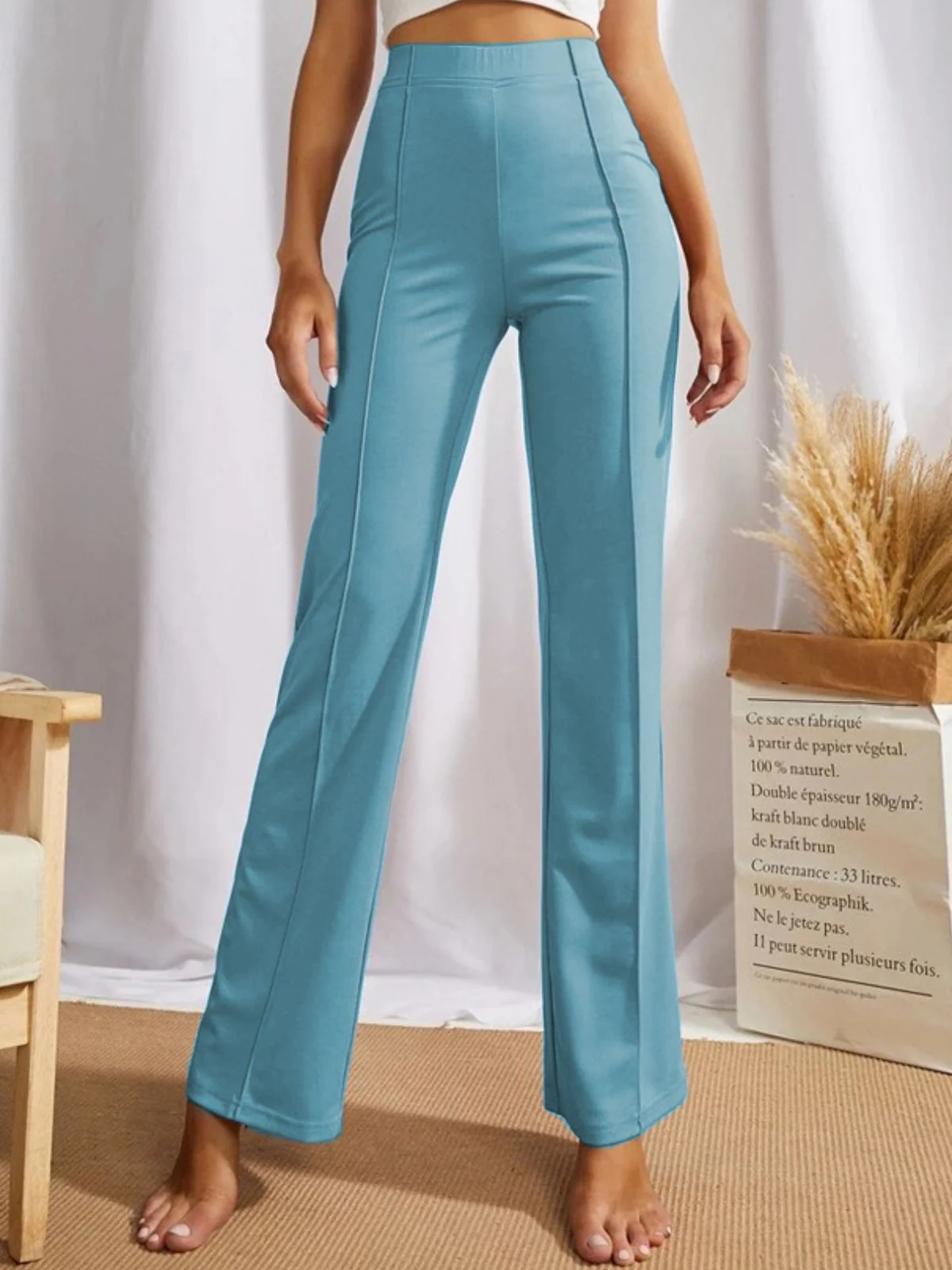 Odette Blue Polyester Solid Stylish Trousers For Women - Image 3