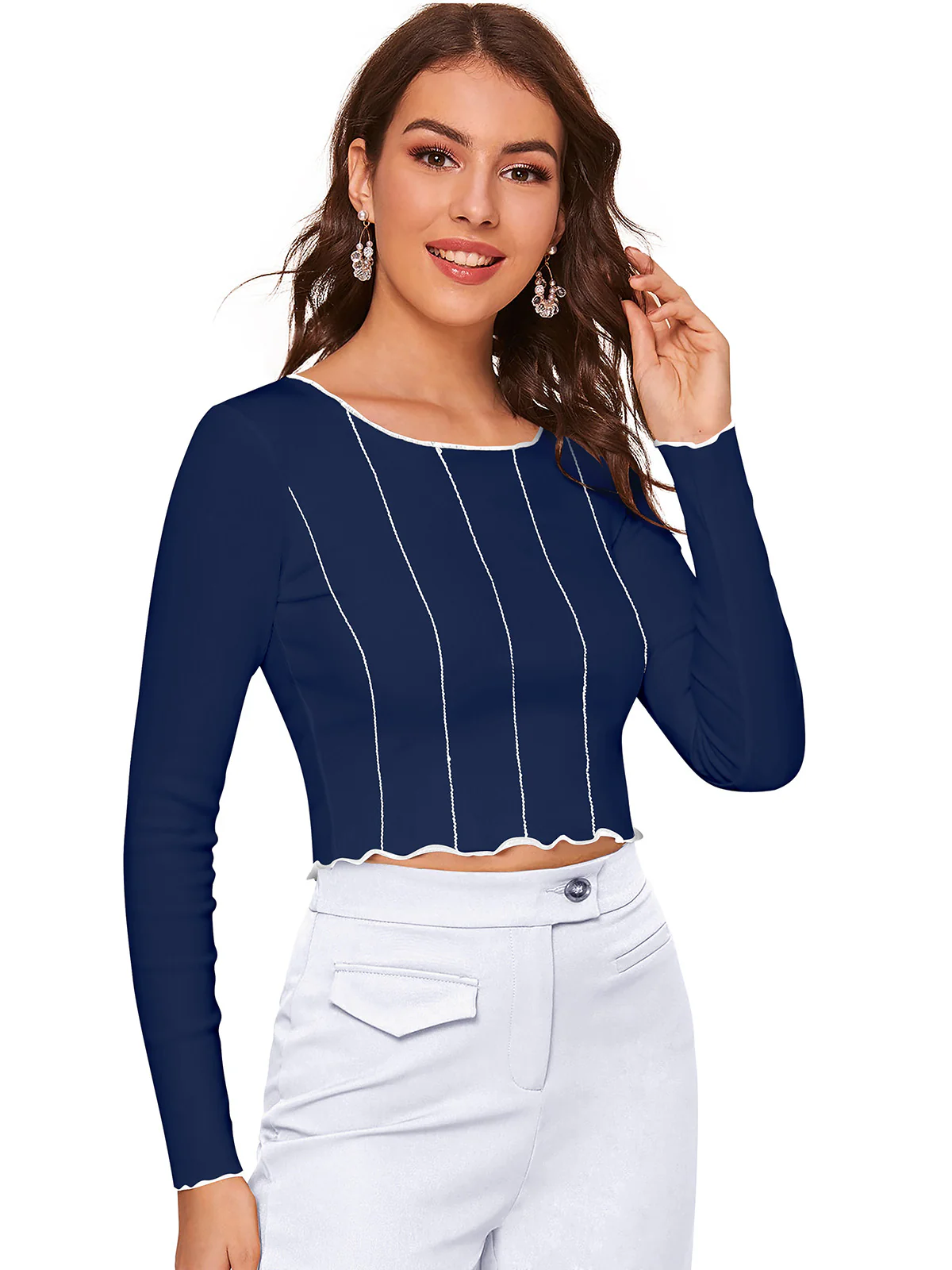 Odette Blue Polyester Striped Top For Women - Image 3