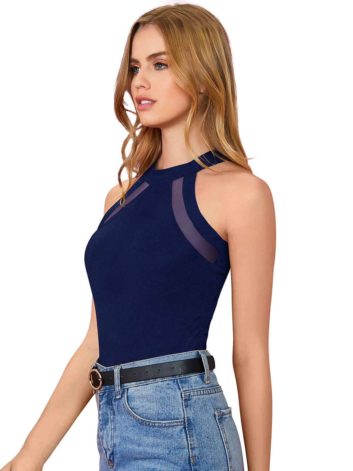 Odette Blue Polyester Solid Top For Women - Image 2