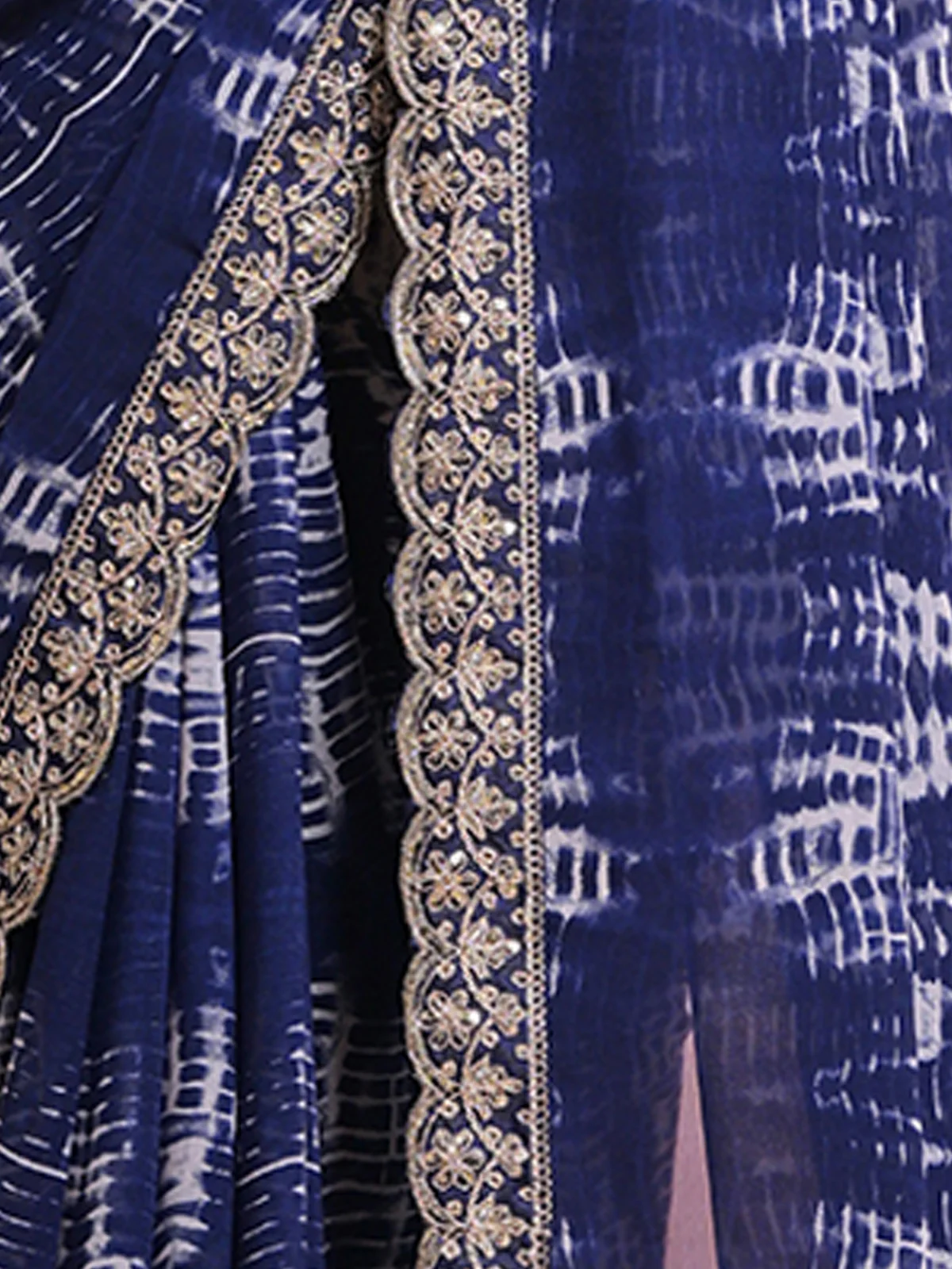 Odette Blue Printed Georgette Saree With Unstitched Blouse For Women - Image 8