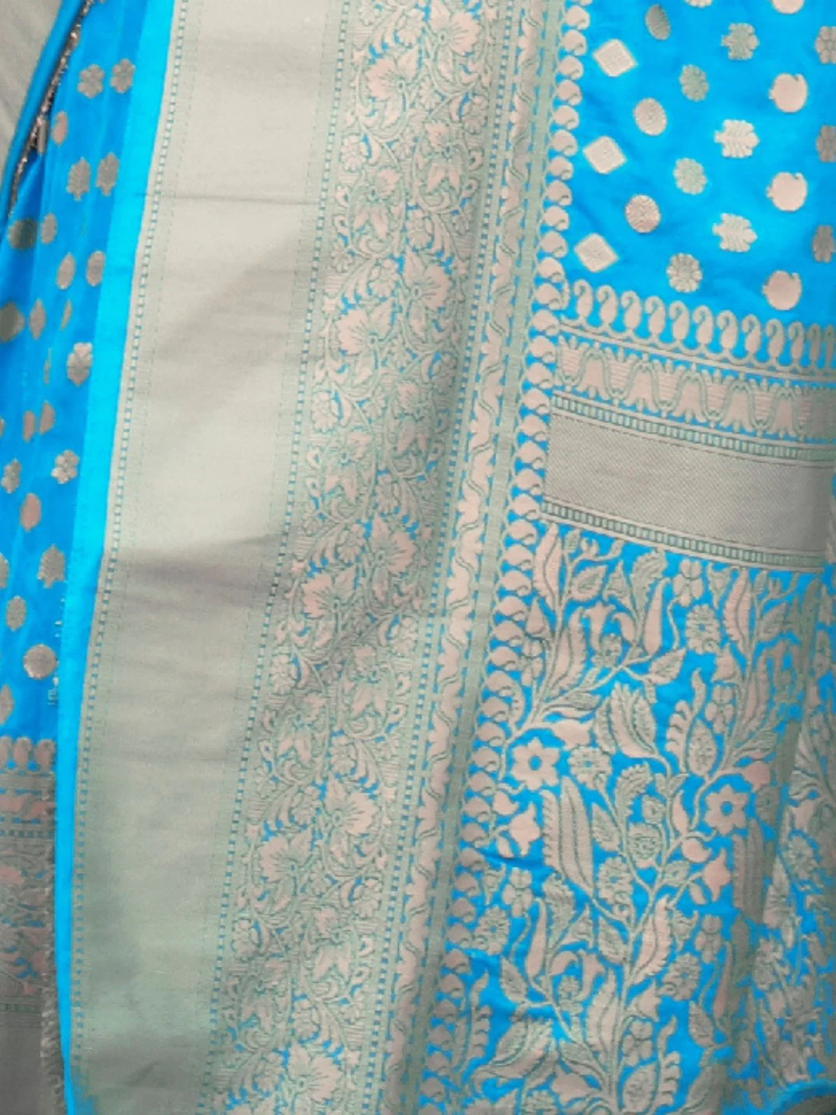 Odette Blue Woven Silk Blend Saree With Unstitched Blouse For Women - Image 5