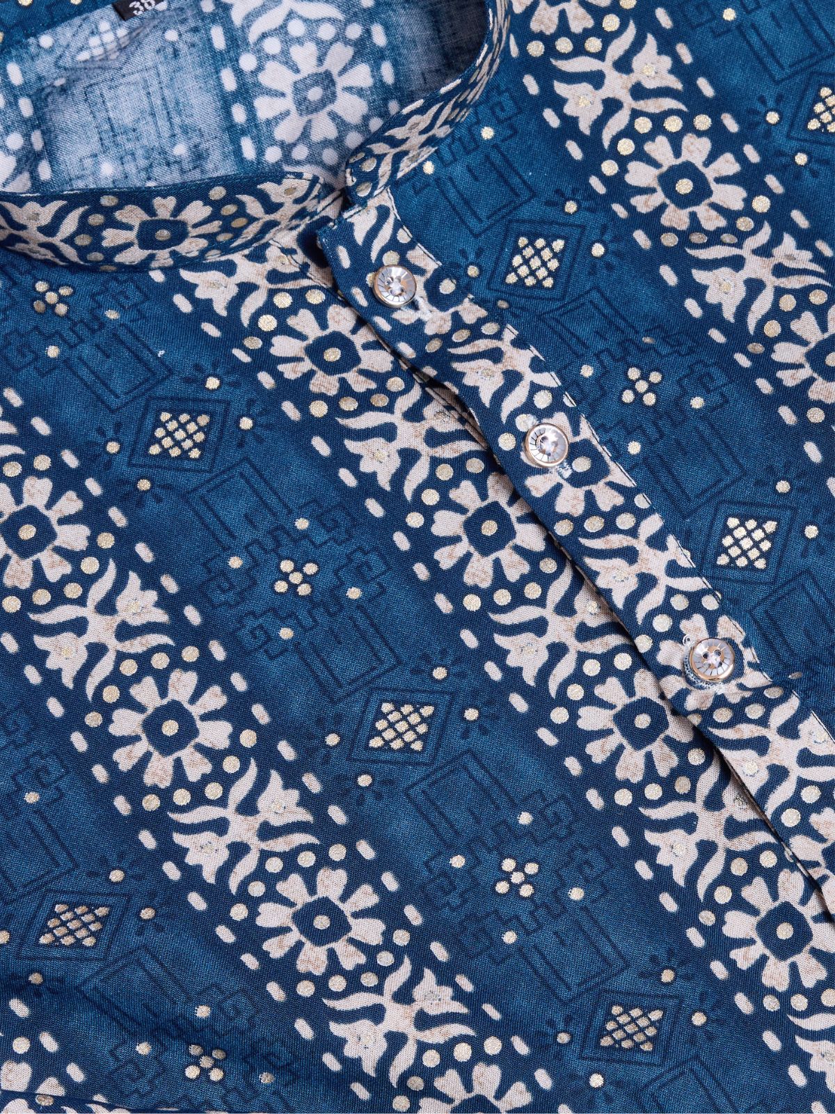 Odette Blue Rayon Printed Stitched Kurta For Men - Image 7