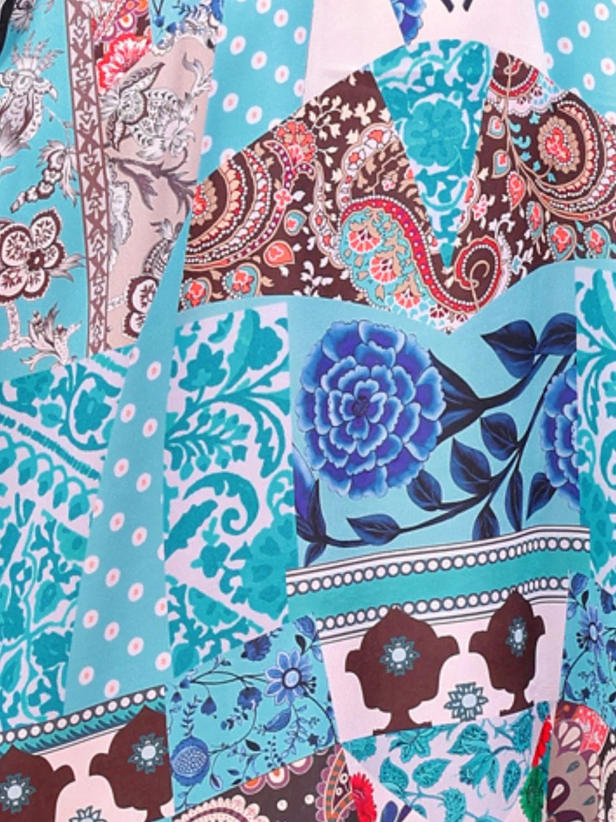 Odette Blue Satin Printed Kaftan For Women - Image 5