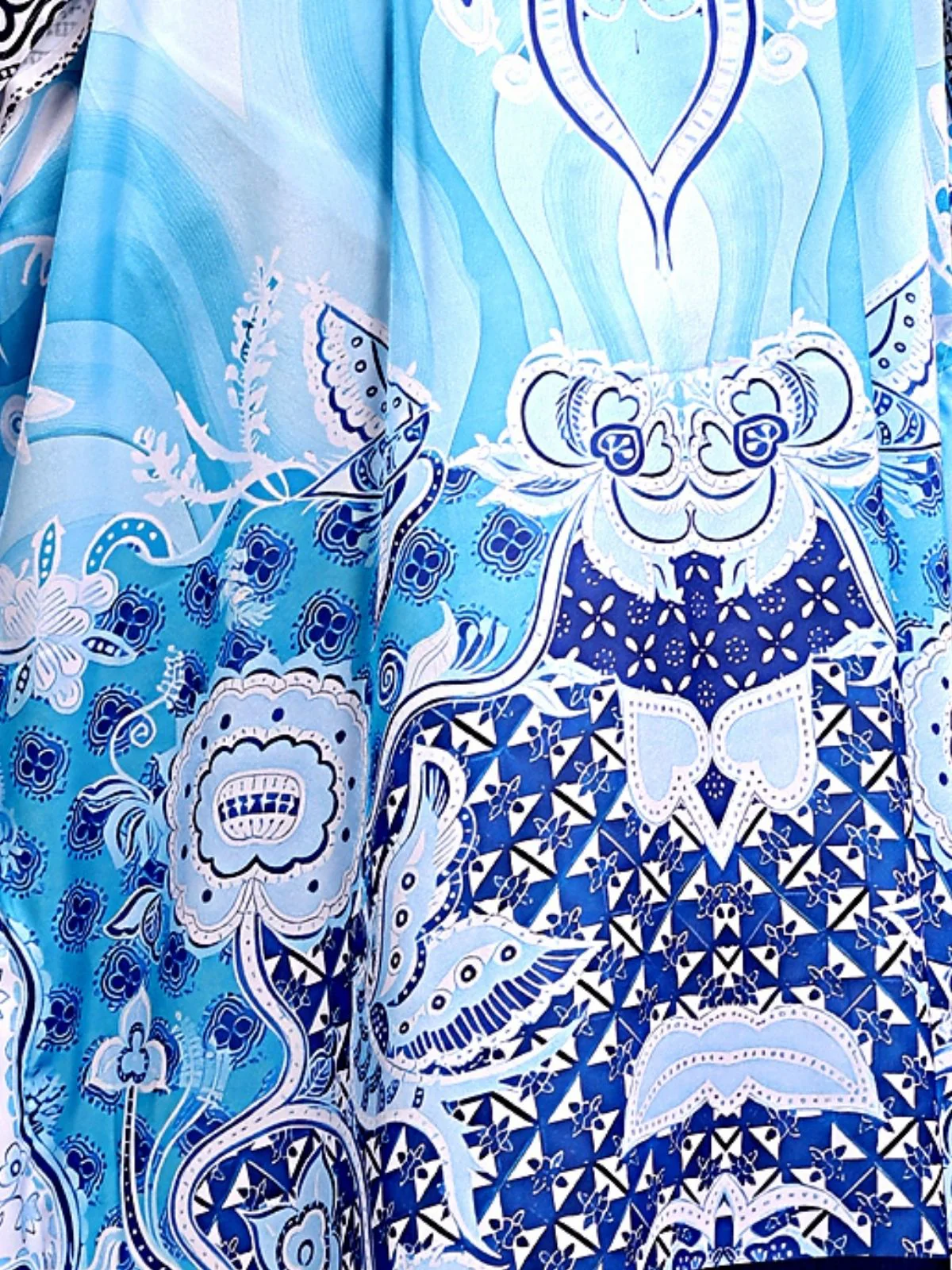 Odette Blue Satin Printed Kaftan For Women - Image 5