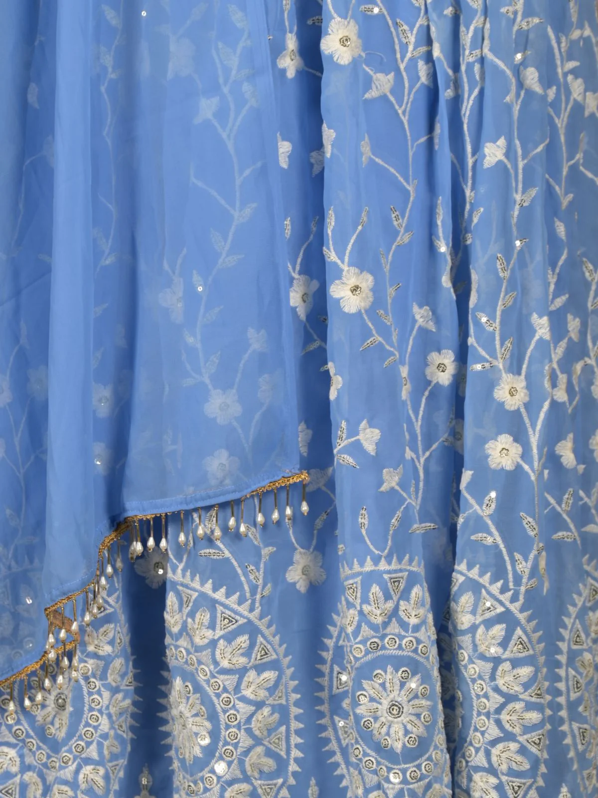 Odette Blue Sequins Embroidered Stitched Flared Georgette Kurta Set for Women - Image 5