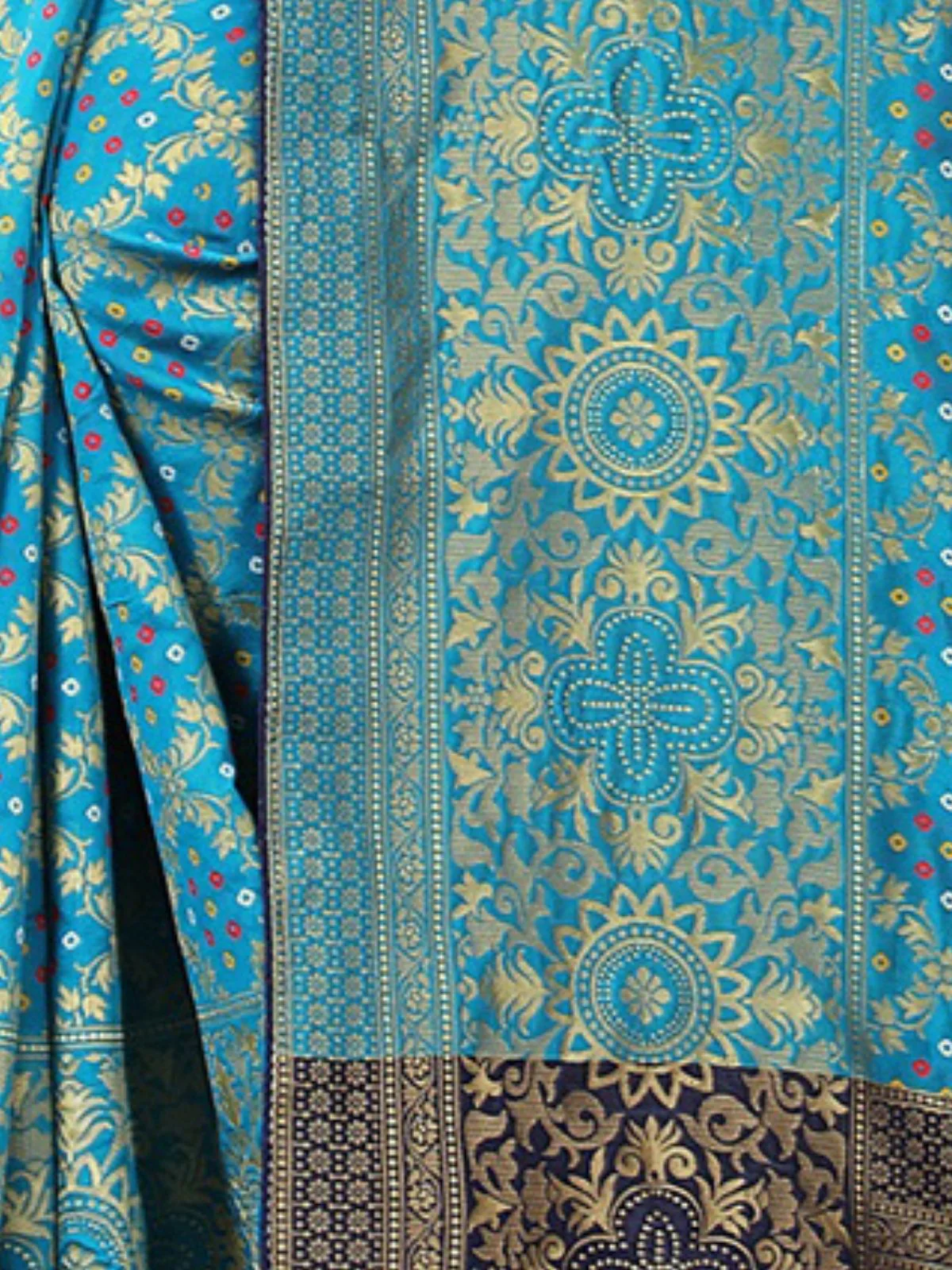 Odette Blue Silk Blend Embellished Saree For Women - Image 5