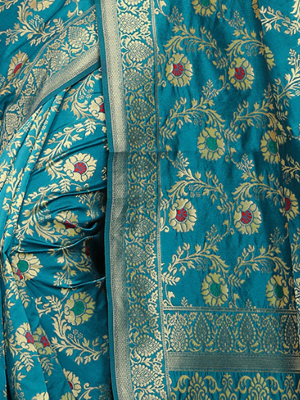 Odette Blue Silk Blend Embellished Saree For Women - Image 6