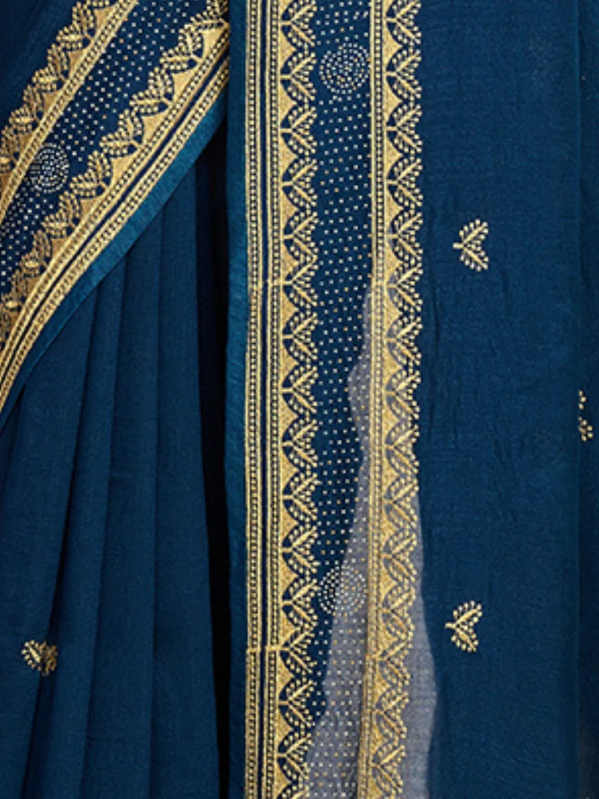 Odette Blue Silk Blend Embroidered Saree With Unstitched Blouse For Women - Image 5