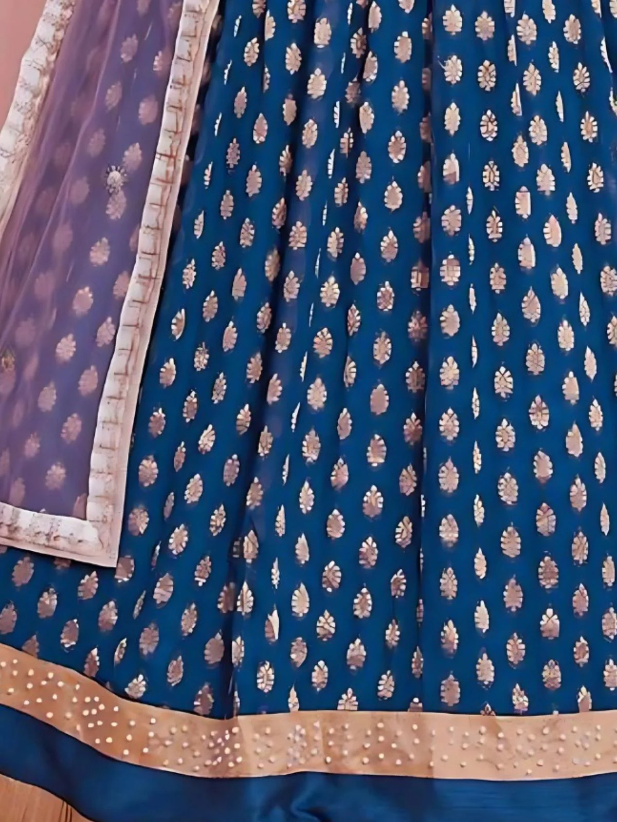 Odette Blue Silk Blend Embroidered Semi-Stitched Lehenga For Women - Image 4