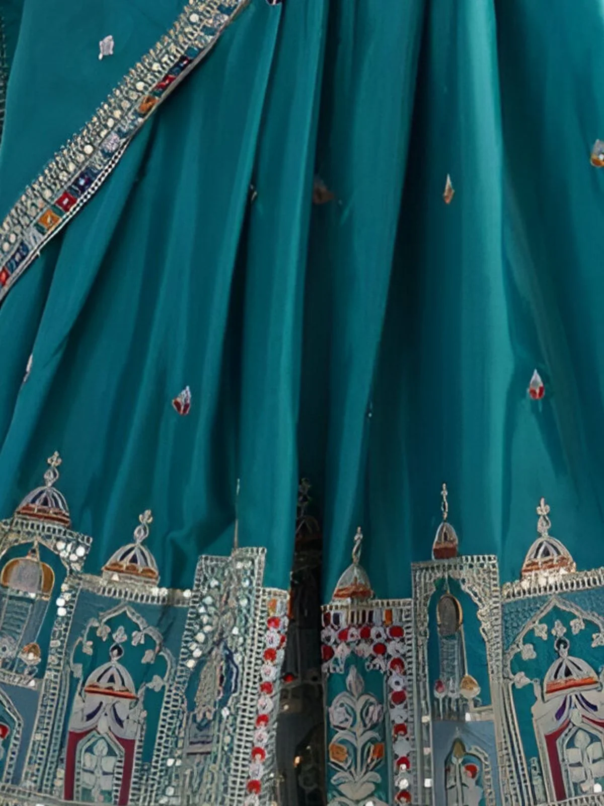 Odette Blue Silk Blend Embroidered Semi-Stitched lehenga For Women - Image 5