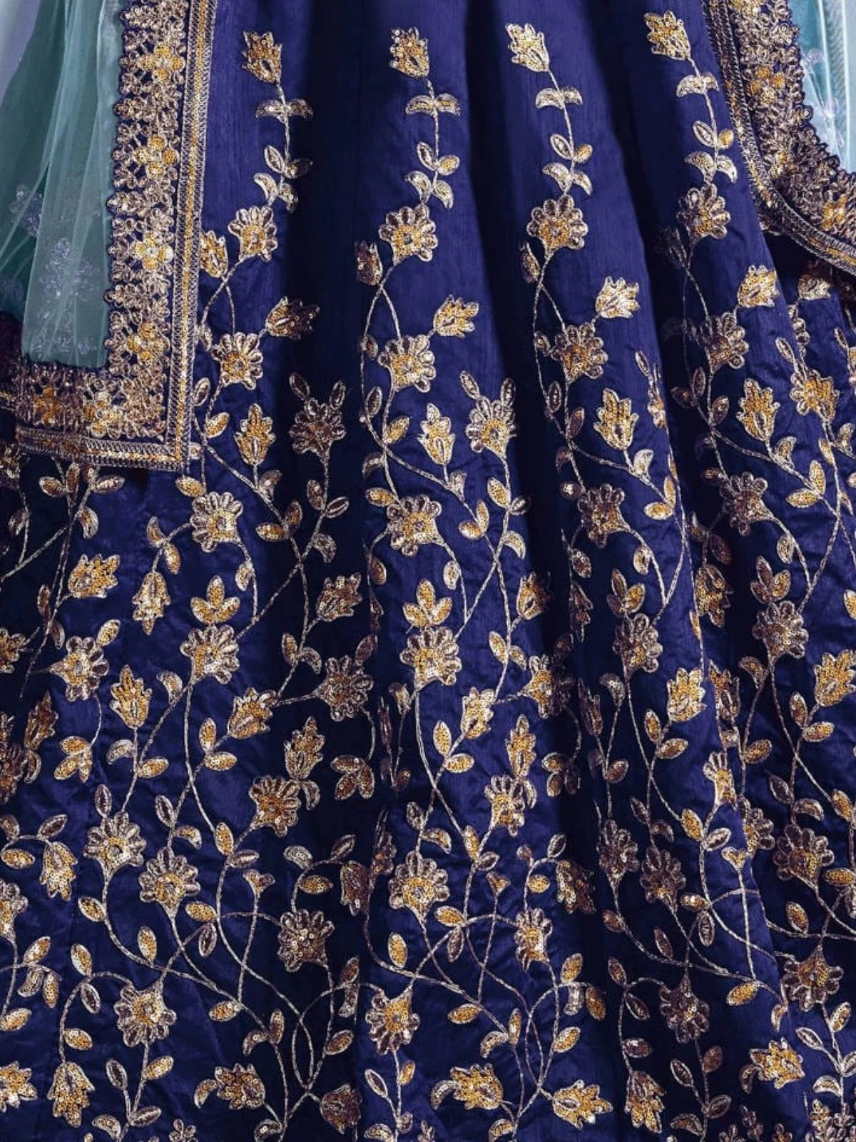 Odette Blue Silk Blend Embroidered Semi Stitched Lehenga With Blouse For Women - Image 5