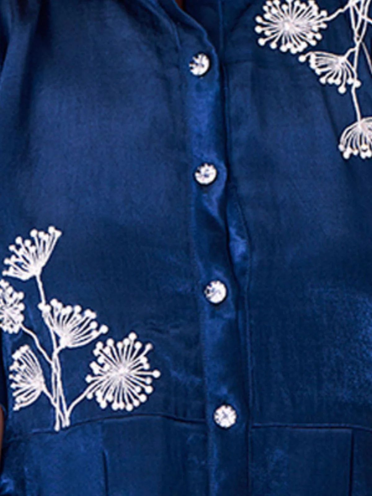 Odette Blue Silk Blend Embroidered Top For Women - Image 5