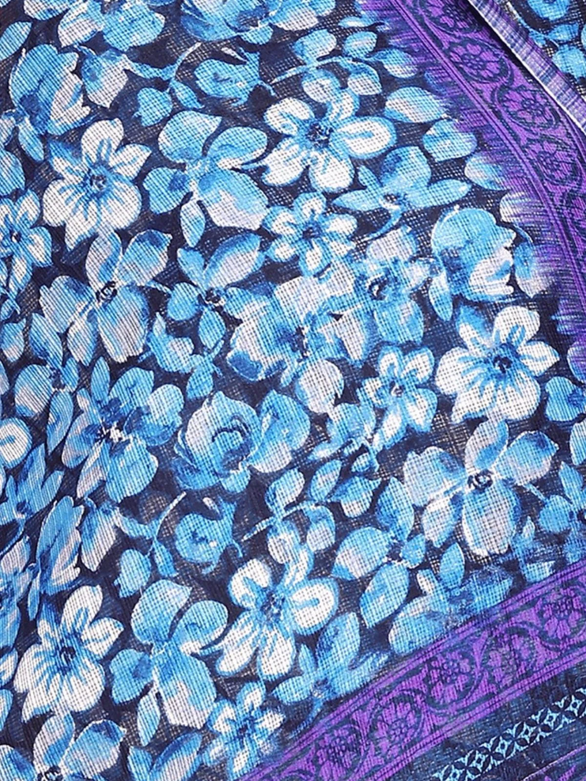 Odette Violet Silk Blend Printed Saree For Women - Image 5