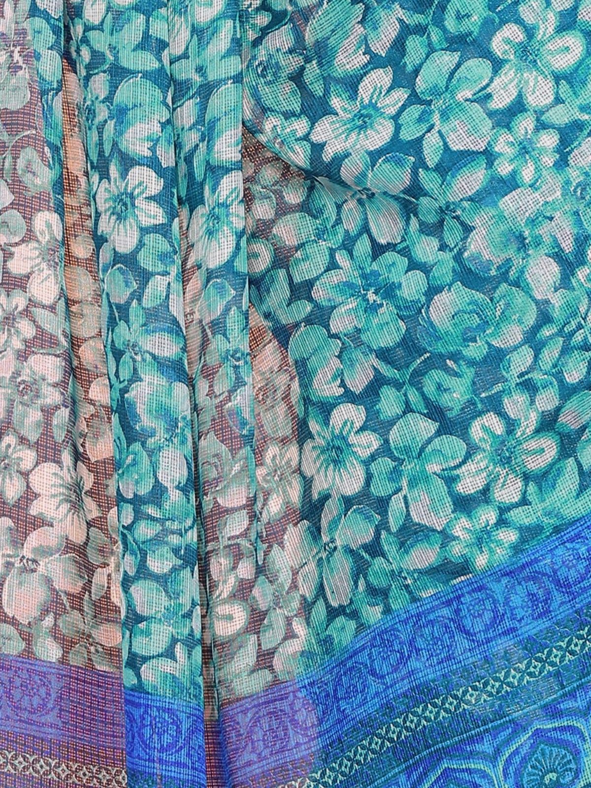 Odette Blue Silk Blend Printed Saree For Women - Image 5