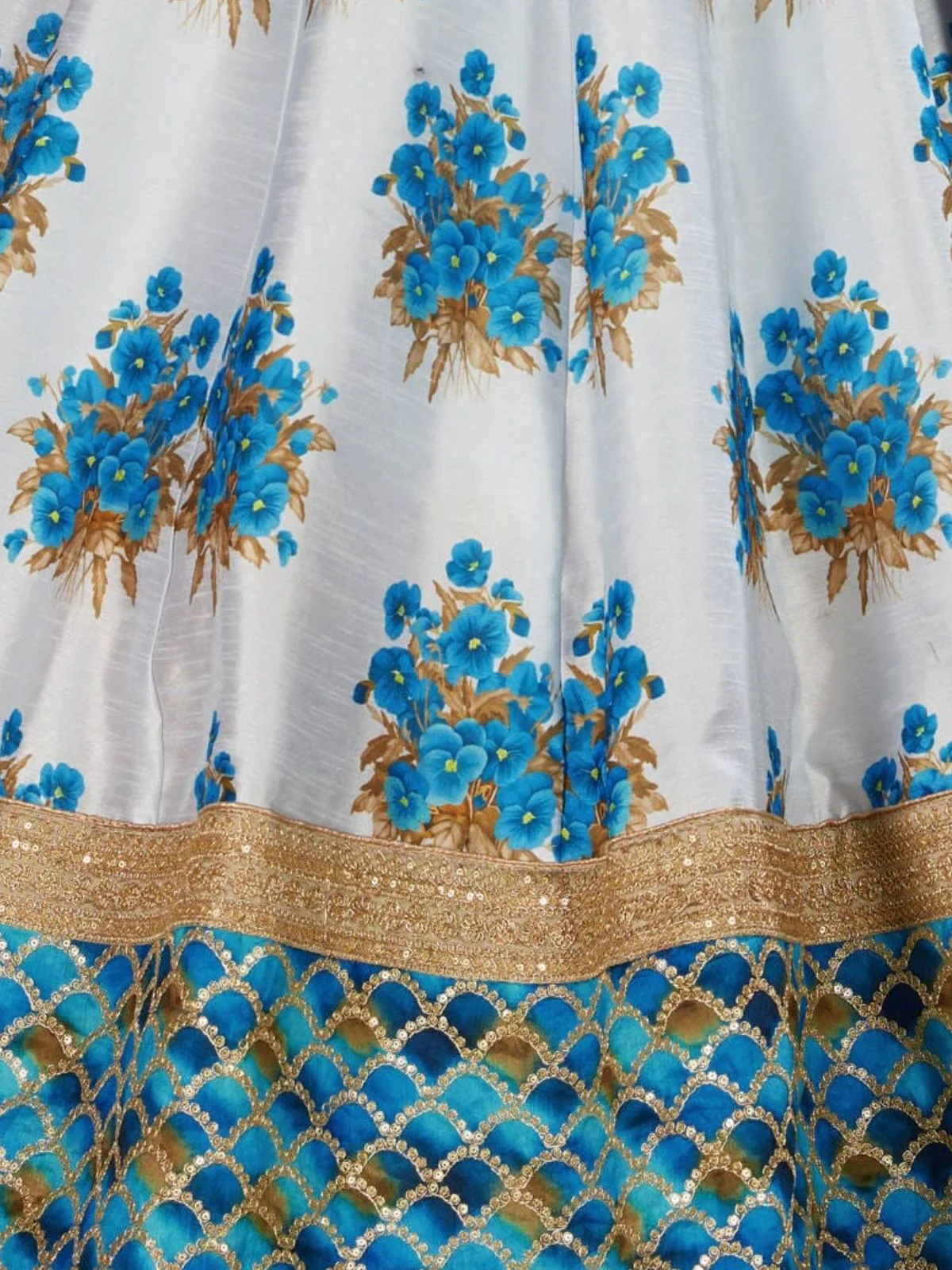 Odette Blue Silk Blend Printed Semi Stitched Lehenga With Blouse For Women - Image 4