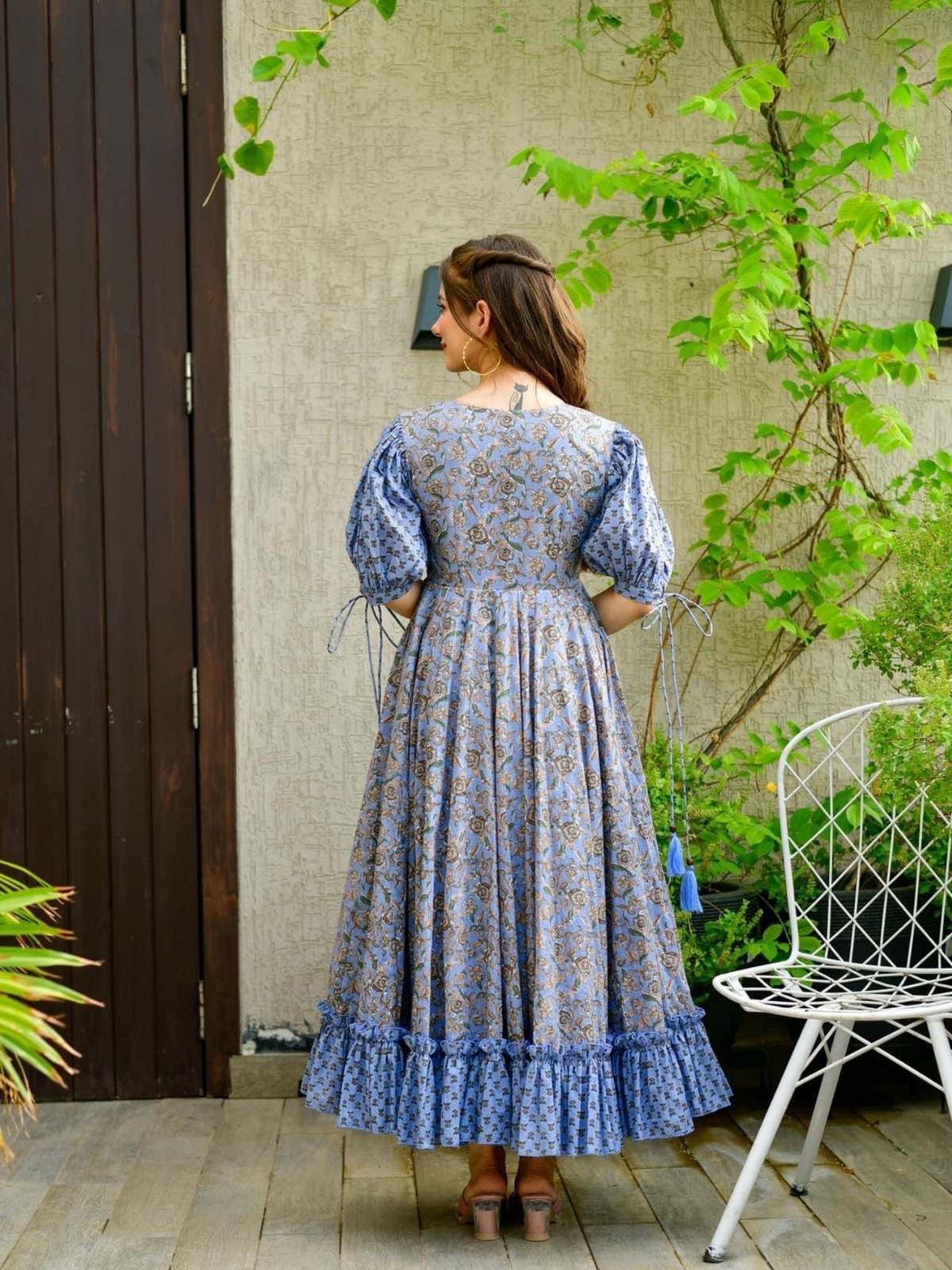 Odette Blue Printed Cotton Silk Stitched Gown For Women - Image 2
