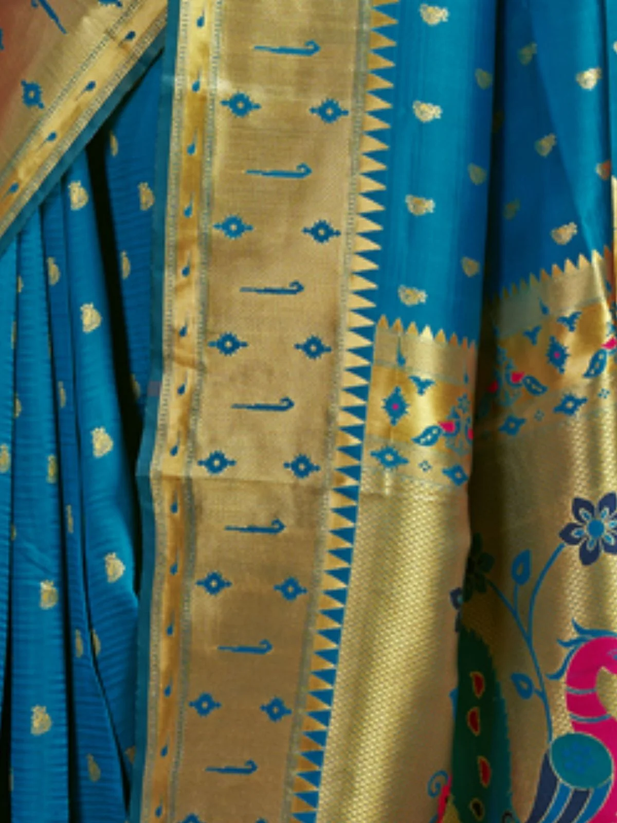 Odette Blue Silk Blend Woven Pithani Saree For Women - Image 5