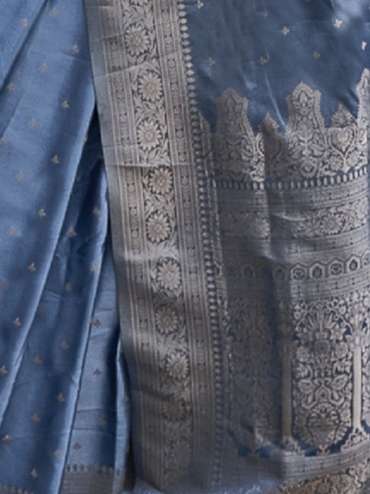 Odette Blue Silk Blend Woven Saree With Unstitched Blouse For Women - Image 3