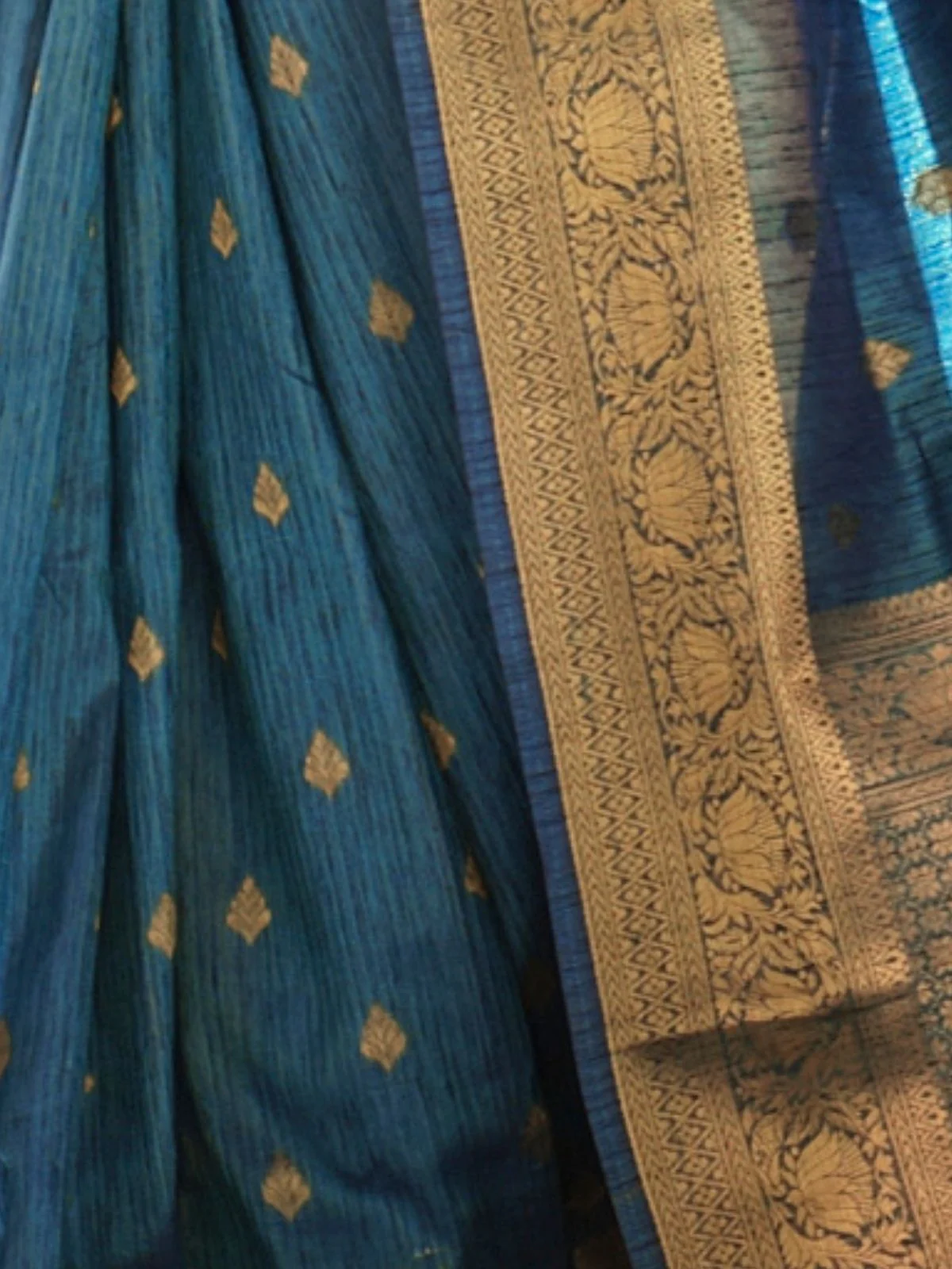 Odette Blue Silk Blend Woven Saree With Unstitched Blouse For Women - Image 3