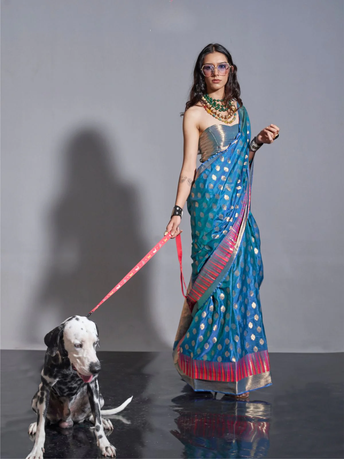 Odette Blue Silk Blend Woven Saree With Unstitched Blouse For Women - Image 2