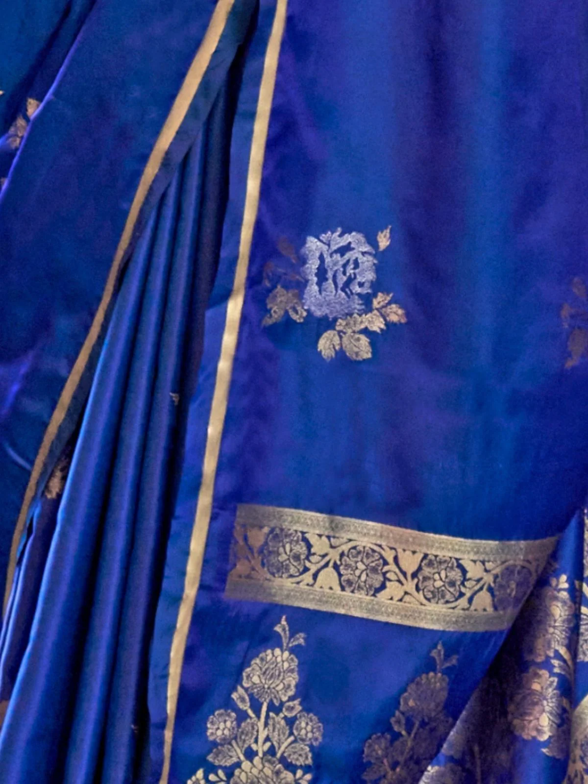 Odette Blue Silk Blend Woven Saree With Unstitched Blouse For Women - Image 3