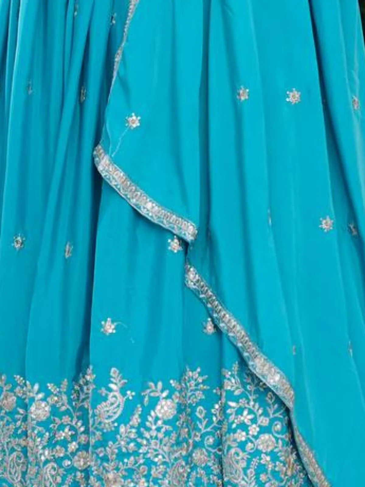Odette Blue Silk Solid Stitched Kurta Set For Women - Image 5