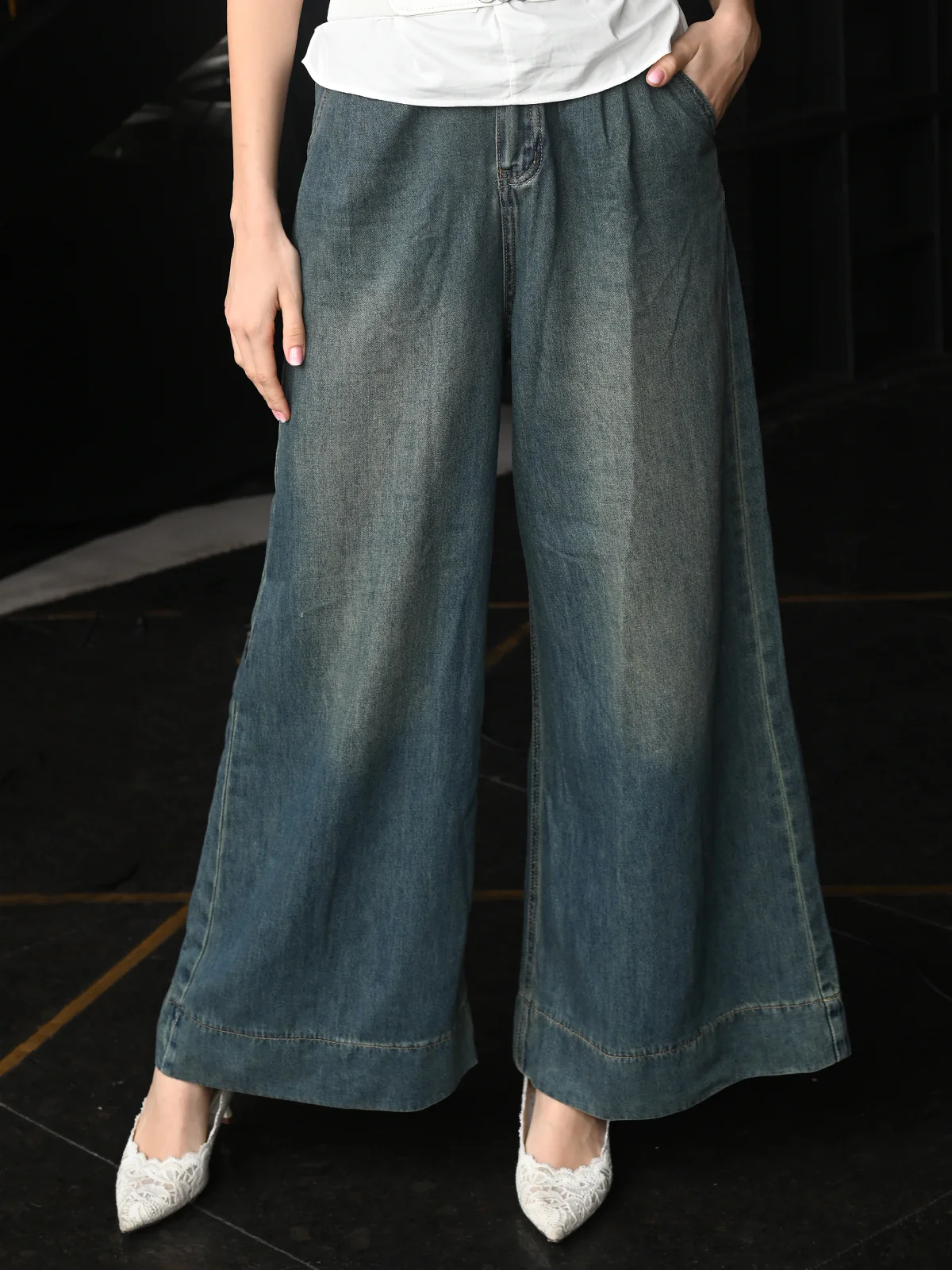 Odette Blue Washed Denim High Rise Jeans For Women - Image 2