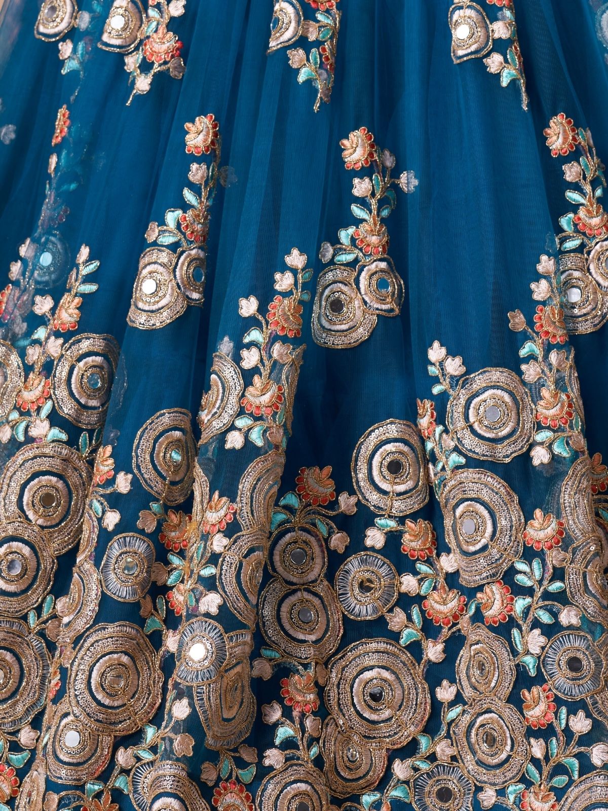 Odette Blue Soft Net Embroidered Semi Stitched Lehenga With Blouse For Women - Image 6