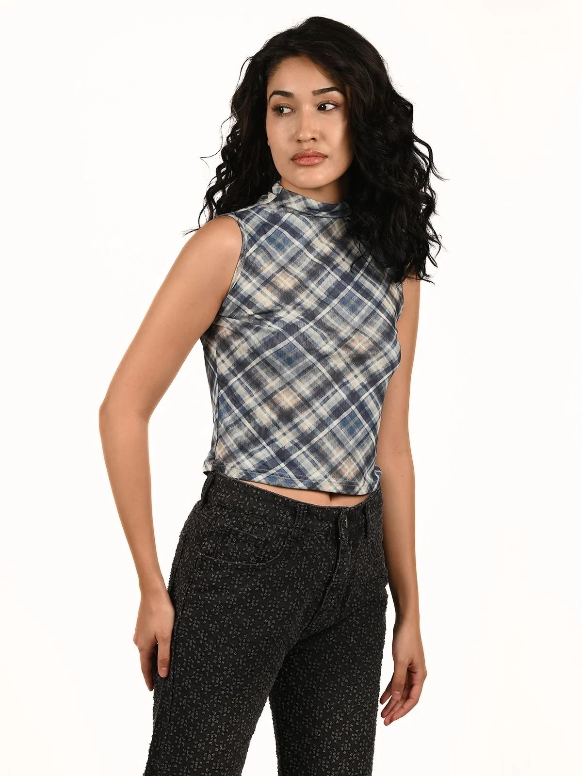 Odette Blue Soft Net Printed Top For Women - Image 3