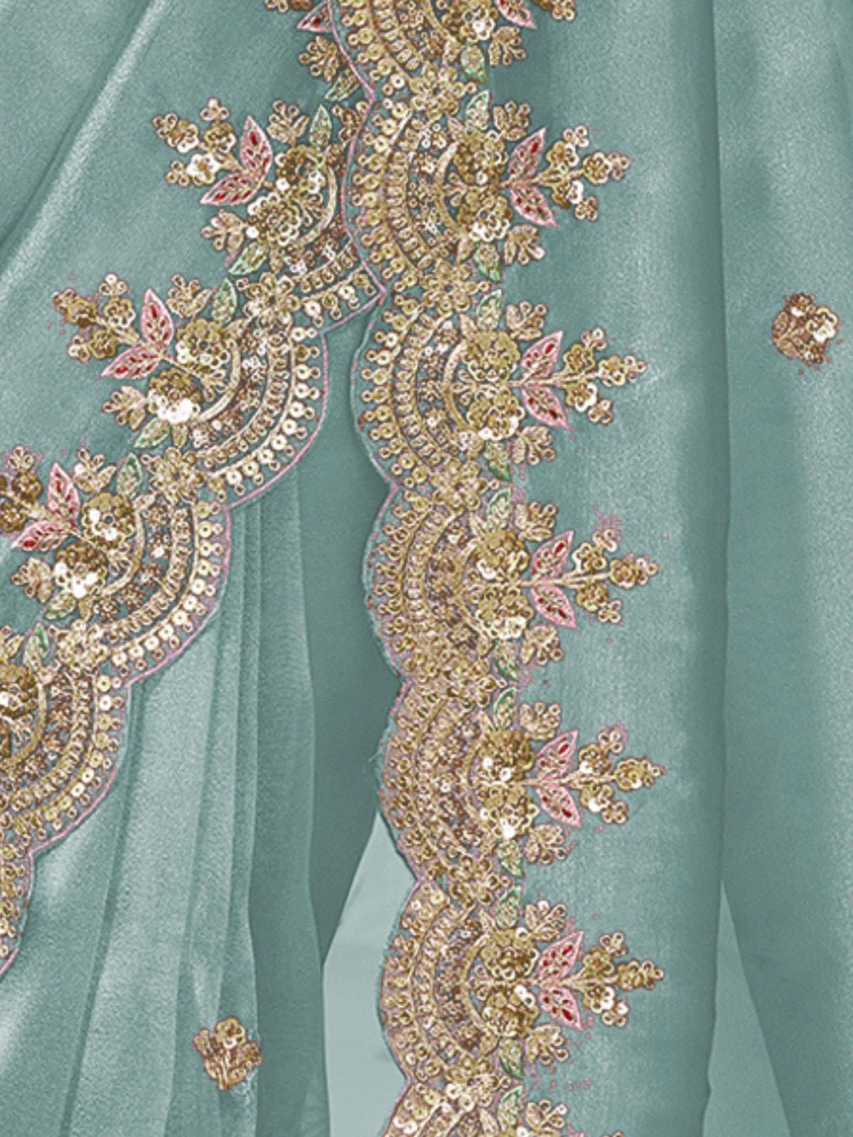 Odette Blue Tissue Embellished Saree For Women - Image 6