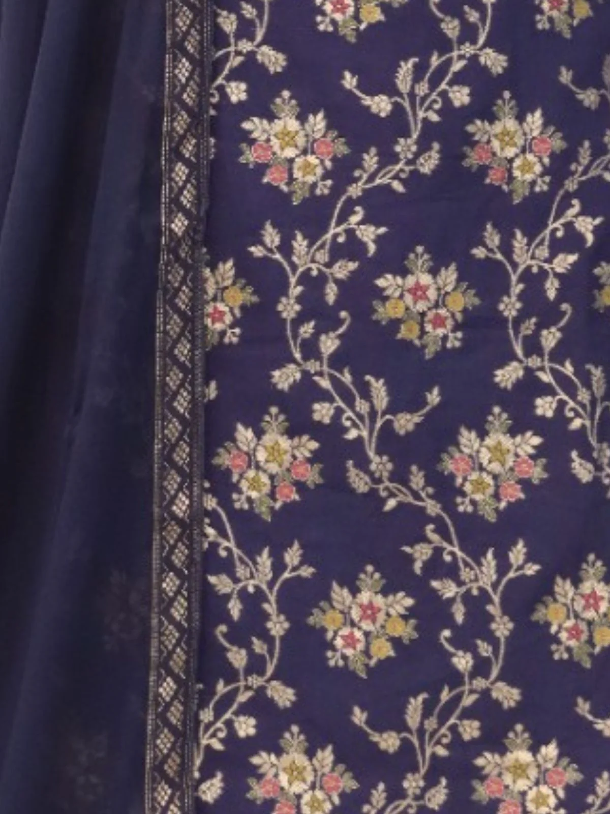 Odette Dark Blue Viscose Embroidered Semi-Stitched Kurta Set For Women - Image 3