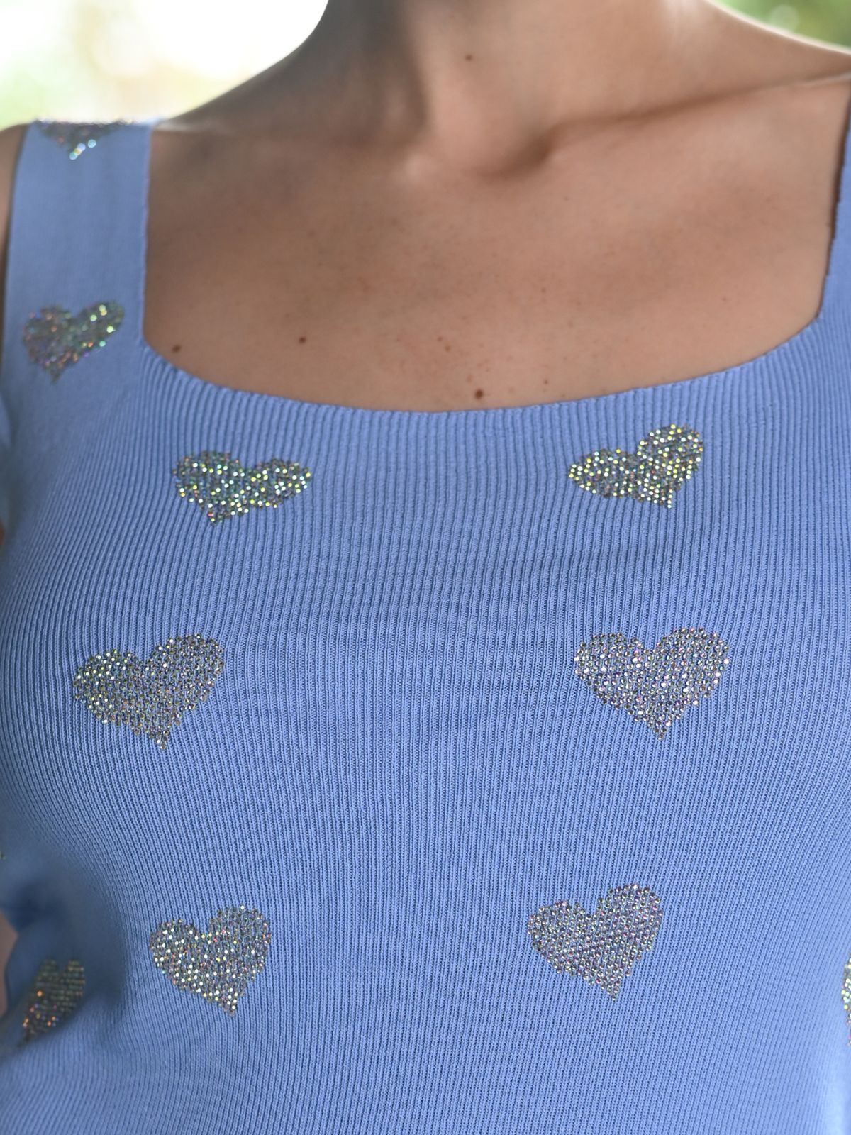 Odette Blue Viscose Jersey Lycra Embellished Top For Women - Image 5